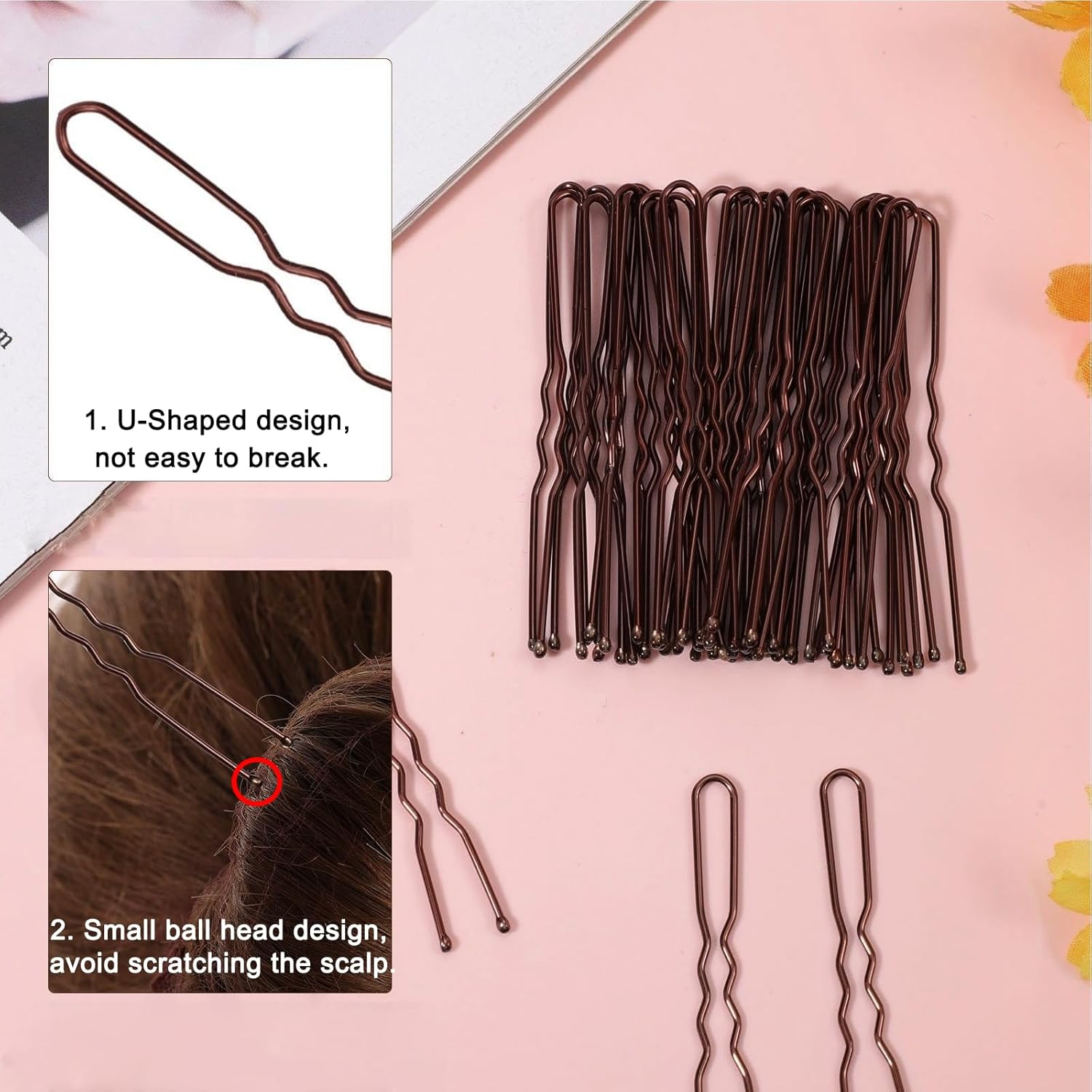 50PCS Hair Net Bun Net Hair Bun Shapers & 50PCS U Shaped Bobby Pins for Ballet Dancers Invisible Elastic Mesh Nets 50Cm Hair Accessories for Styling Ballet Bun Maker for Women Girls Kids | Light Brown