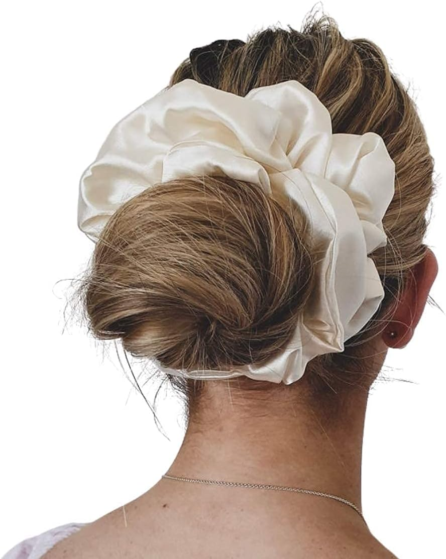Jumbo Oversized XL Satin Scrunchies for Women Girls, Frizz Prevention, Sleep Hair Holder, Large Elastic Ties Band for Ponytail Bun, Hair Ties for Breakage Prevention (Red) image number 4