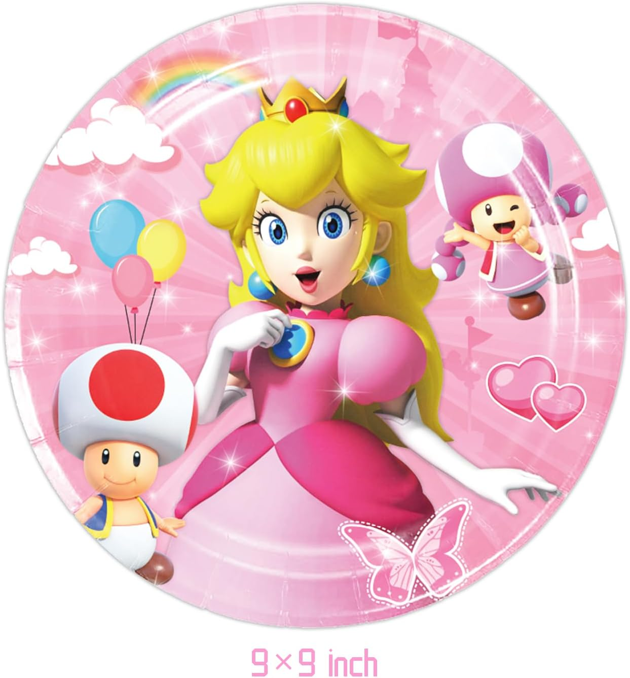 GYSIXGAOSU 41Pcs Princess Peach Birthday Decorations, 20 Plates, 20 Napkins and 1 Tablecover for Princess Peach Birthday Party Supplies image number 1