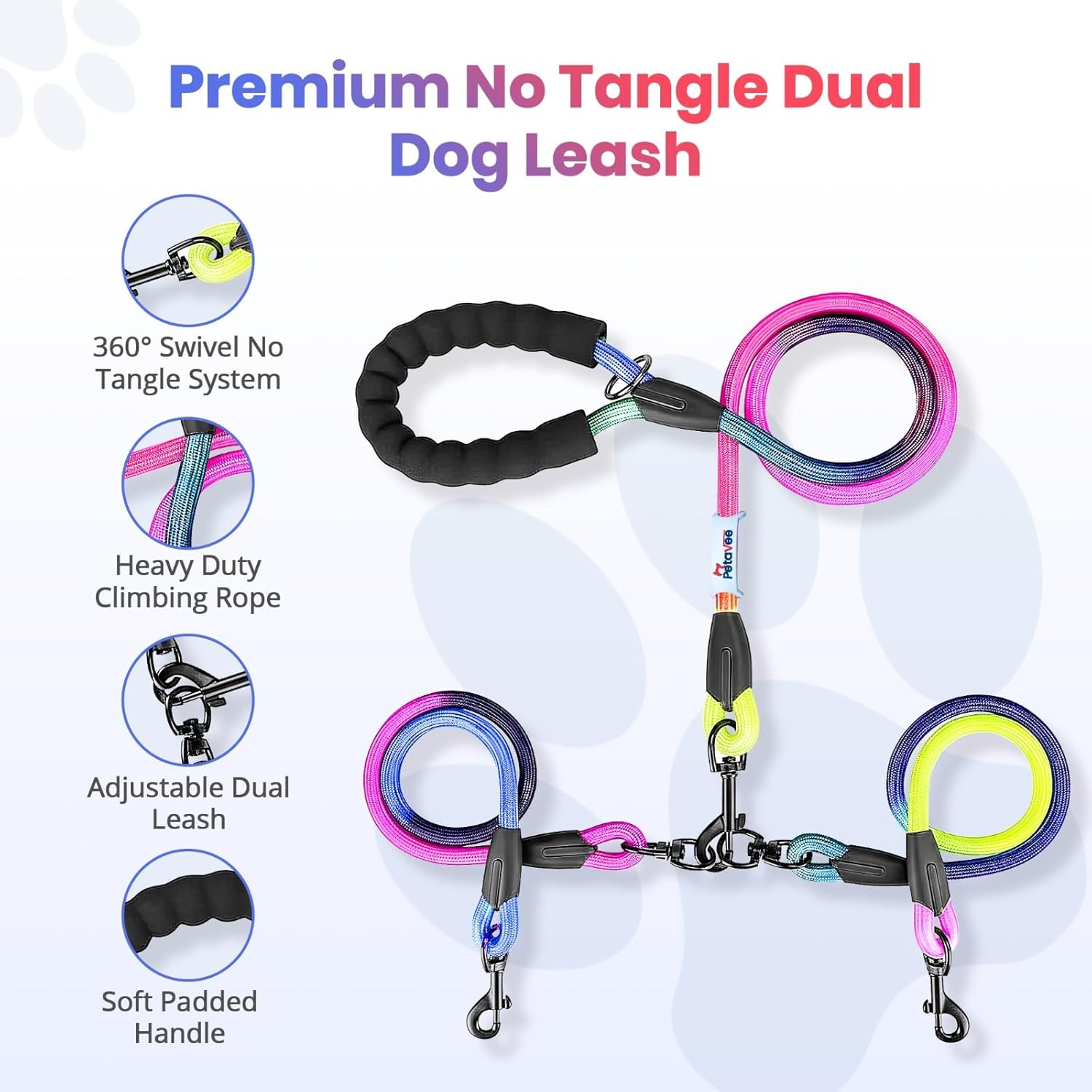 Double Dog Leash for Two Dogs,360 Swivel No Tangle Walking Leash, Dual Dog Leash for Large Medium Small Dogs image number 4