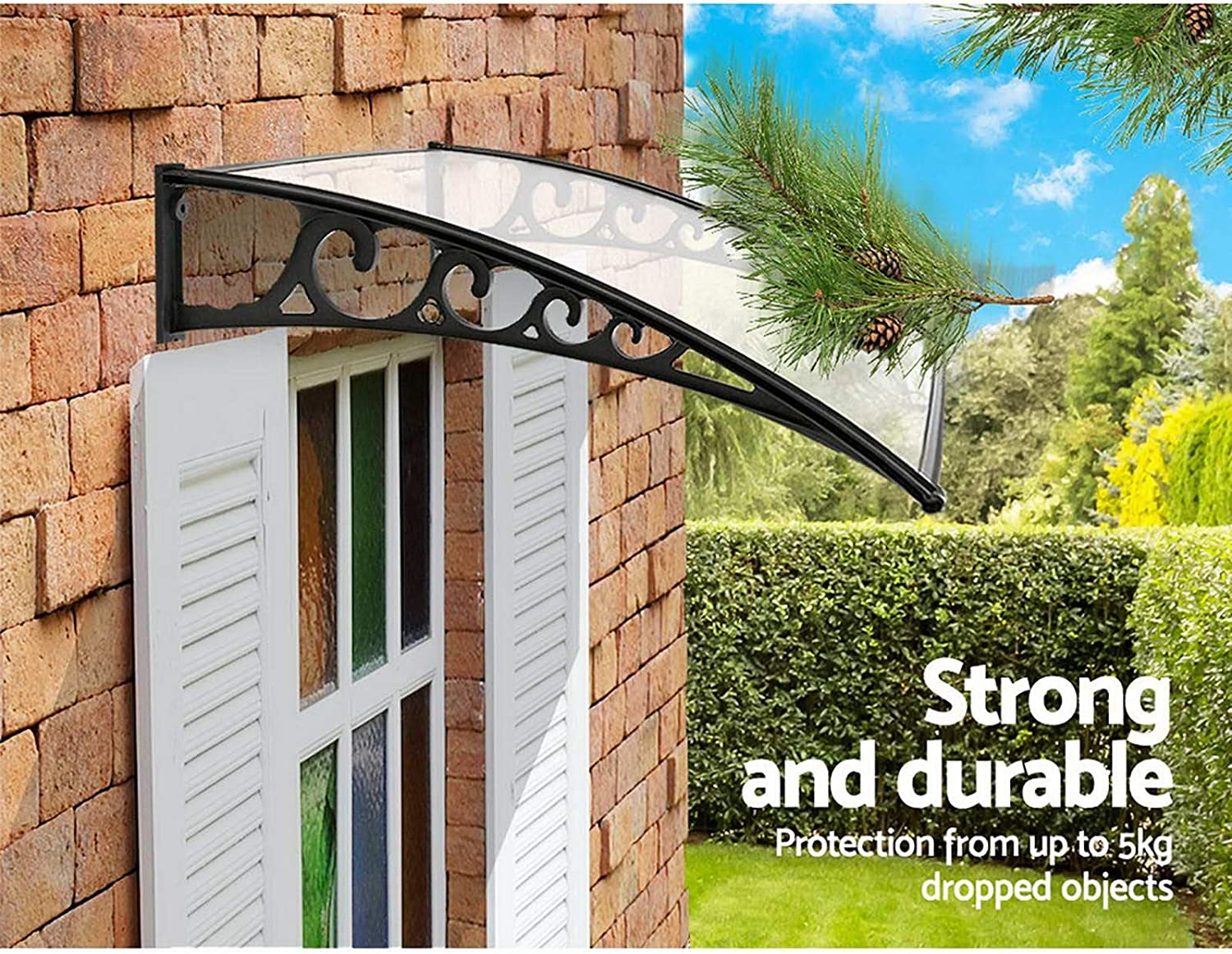 Instahut Window Awning Brown PC Panel with Black Bracket Outdoor Door Canopy Sun Shade Shelter, Patio Terrace Garden Baconly Porch Shield Rain Snow Eaves Cover Protector, 1Mx1.2M DIY