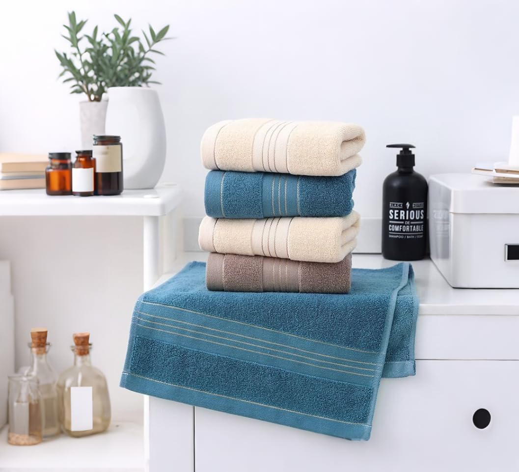 3 Pcs Cotton Hand Towels Set - Soft and Comfortable, Strong Absorbency, Multiple Color Options, Essential for Home Cleaning Blue/Gray/Beige image number 3
