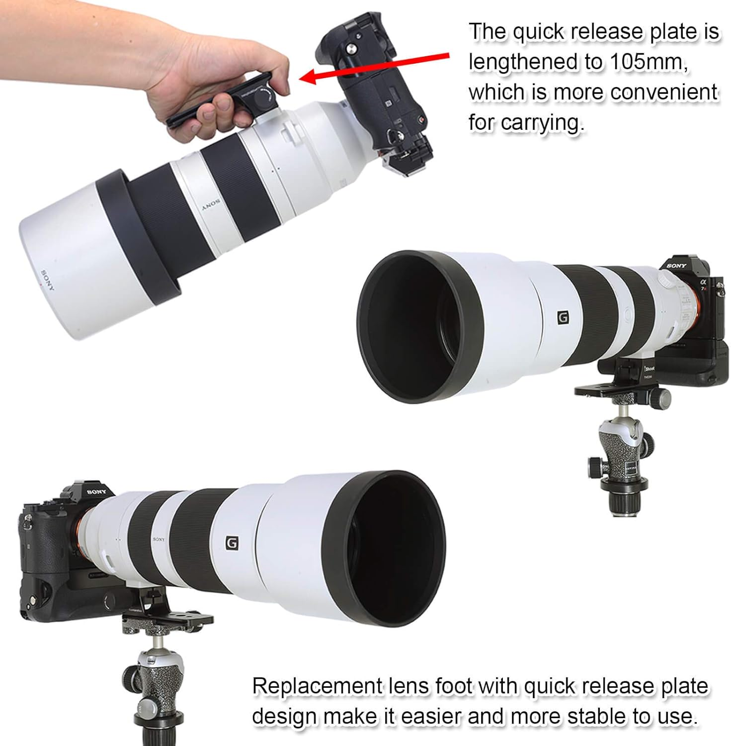 Ishoot Lens Collar Replacement Foot, Tripod Mount Rings Stand Base for Sony FE 200-600Mm F/5.6-6.3 G OSS Lens SEL200600G, Built-In Arca Fit Quick Release Plate for Tripod Ball Head of Arca-Swiss Type image number 2