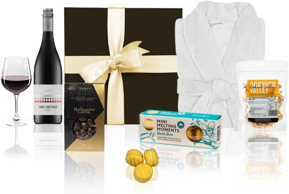 Purely Gourmet White Wine Gift Hamper - Premium Australian Gifts with Sauvignon Blanc, Shiraz & Robe - Relaxing Chocolate Gift Set for Birthdays, Self-Care & Celebrations image number 1