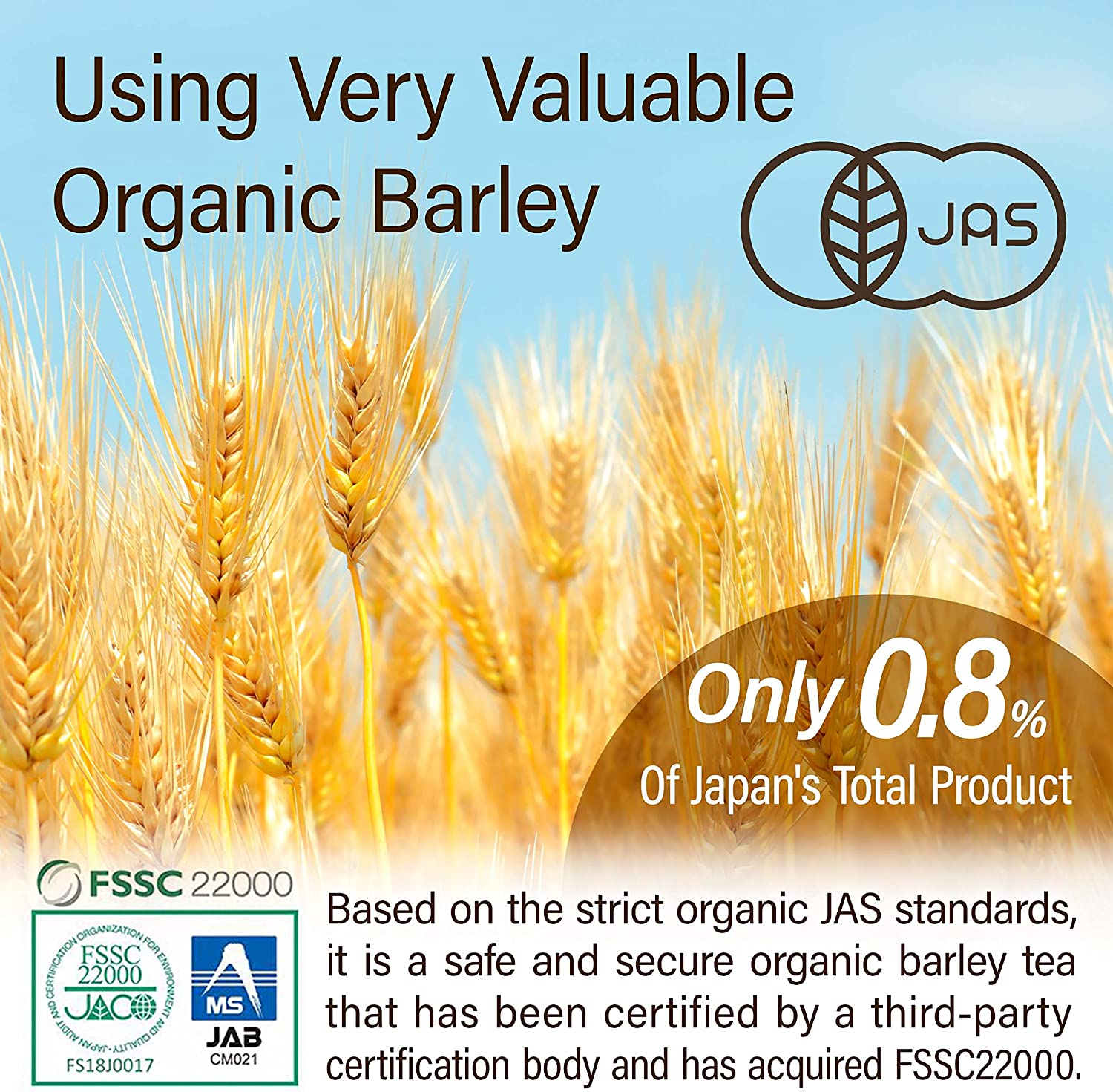 Organic Barley Tea (Mugicha Tea) 8G&times;30Bags 100% Made in Japan,No Chemical Fertilizer,Caffeine Free,Sugar Free,【Yamasan】