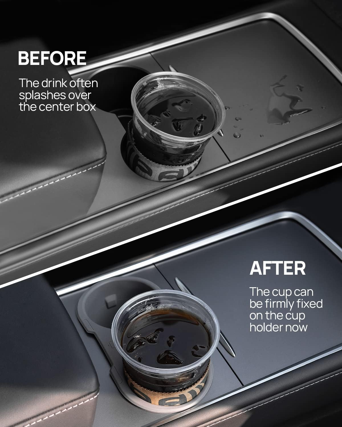 Halo BLK Center Console Cup Holder Insert for 2023 2022 2021 Tesla Model 3 Model Y, Removable & Washable Food Grade Silicone with Key Card Design image number 6