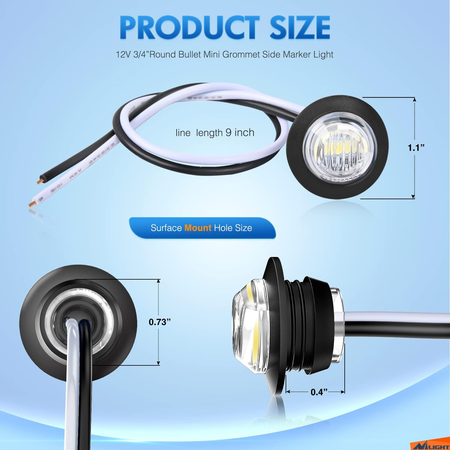 Nilight 10 PCS 3/4 Inch round LED Clearance Light LED Front Rear Side Marker Indicator Light Bullet Marker Light for Truck RV Car Bus Trailer Van Caravan Boat