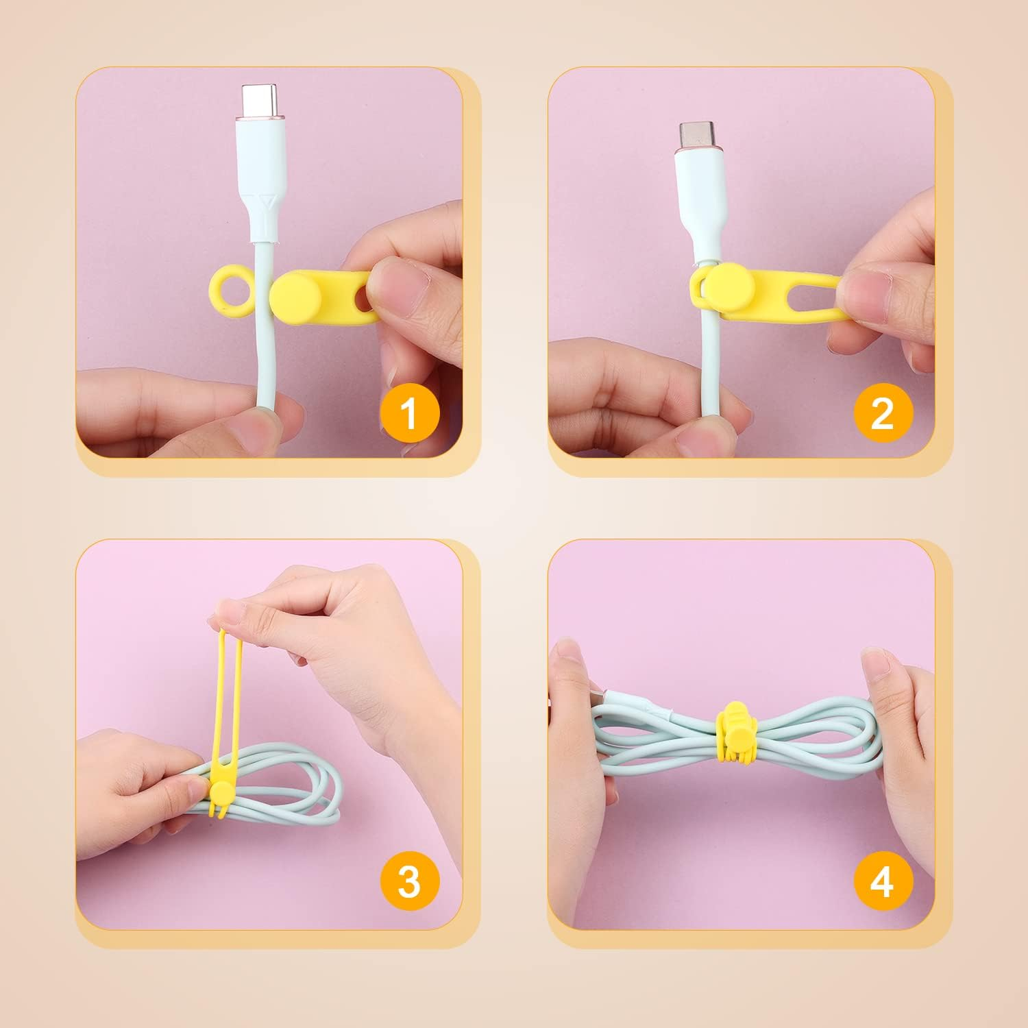 KINBOM 12Pcs Silicone Cable Straps, Reusable Wire Ties Multipurpose Cord Organizer Straps Stretchy Cord Keeper for Earphone, Phone Charger, USB Cables, Kitchen Appliances, Pencil (6 Colors) image number 2