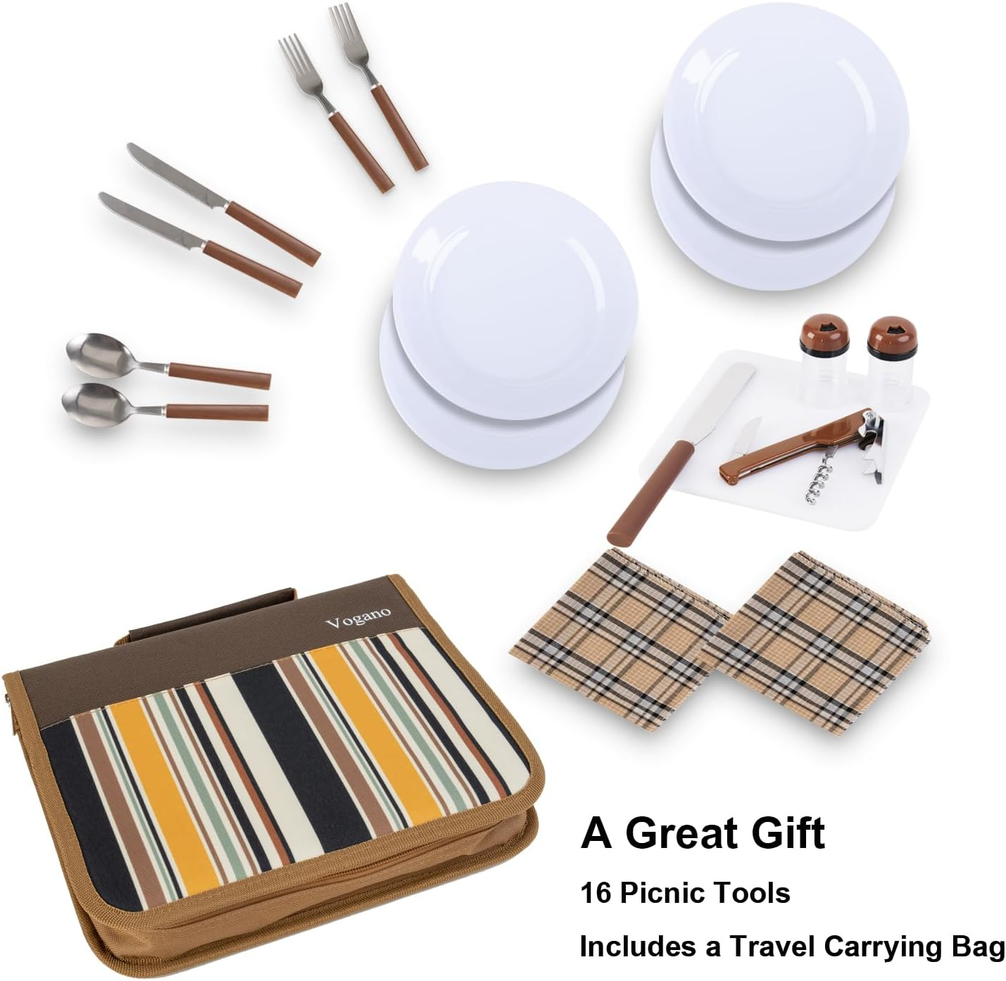 Picnic Backpack Accessories for 2 - Includes 16 Pcs, Portable Travel Utensils with Case, Reusable Camping Cutlery Plates, Stainless Steel of Spoons and Forks, for Hiking, Camp image number 5