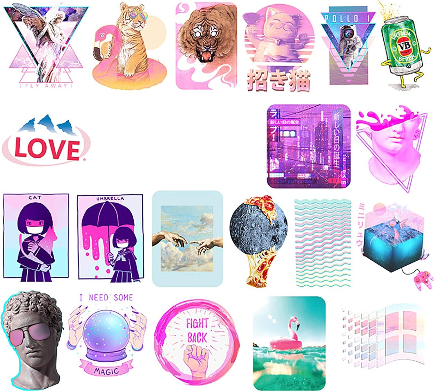 Doraking 200PCS Middle Boxed Size Art Theme Scrapbook Washi Stickers for Scrapbooking Diary Decoration, Arts Stickers (Vaporwave) image number 1