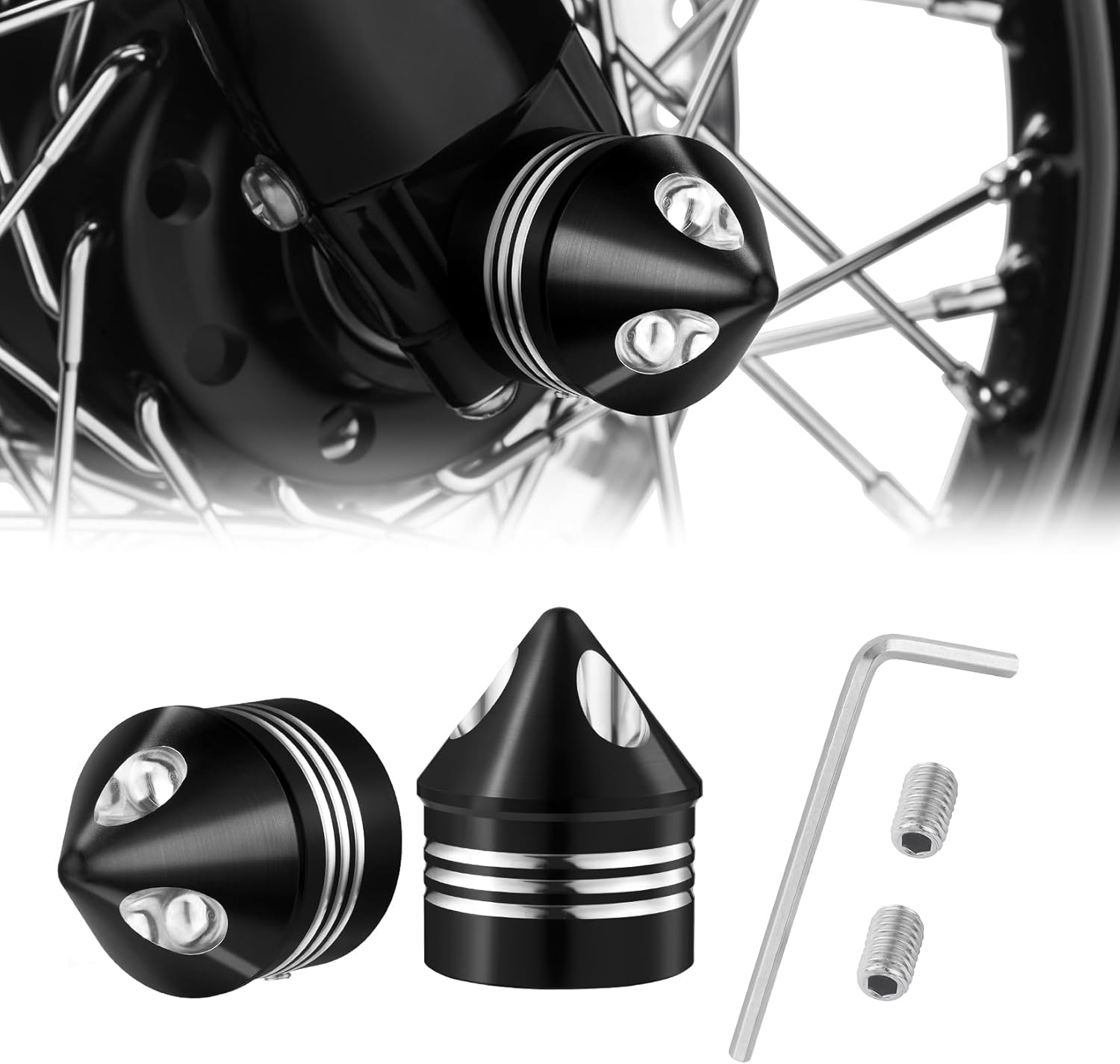 PBYMT Black Front Axle Nut Cover Cap Compatible for Harley Softail Electra Road Street Glide Sportster 2008-2019