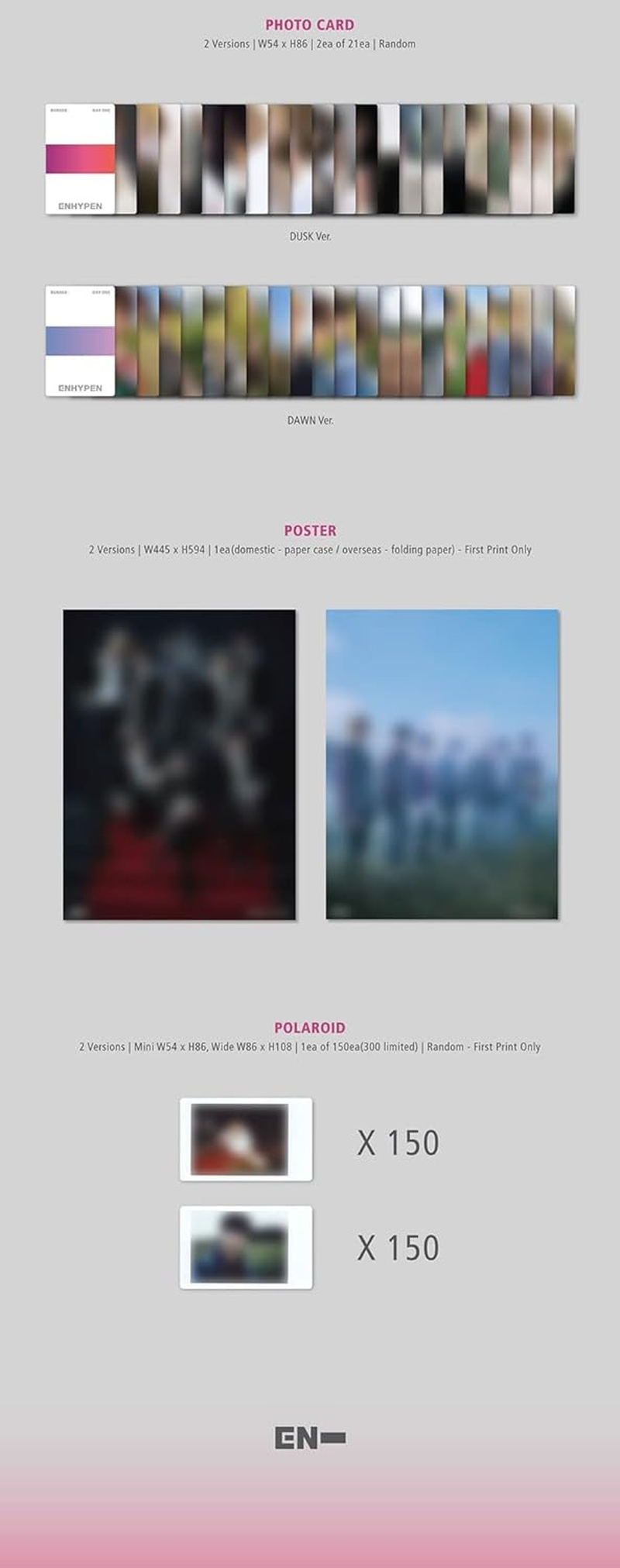 Enhypen Border : Day One 1St Mini Album Dusk Version Cd+136P Photobook+Clear Story Cover+1P Bookmark+2P Photocard+1P Postcard+Message Photocard Set+Tracking Kpop Sealed image number 2