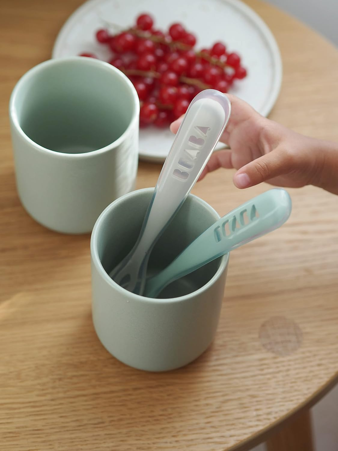 Beaba 2Nd Stage Soft Silicone Spoons with Case, Velvet Grey/Sage Green (2-Piece Set) image number 4