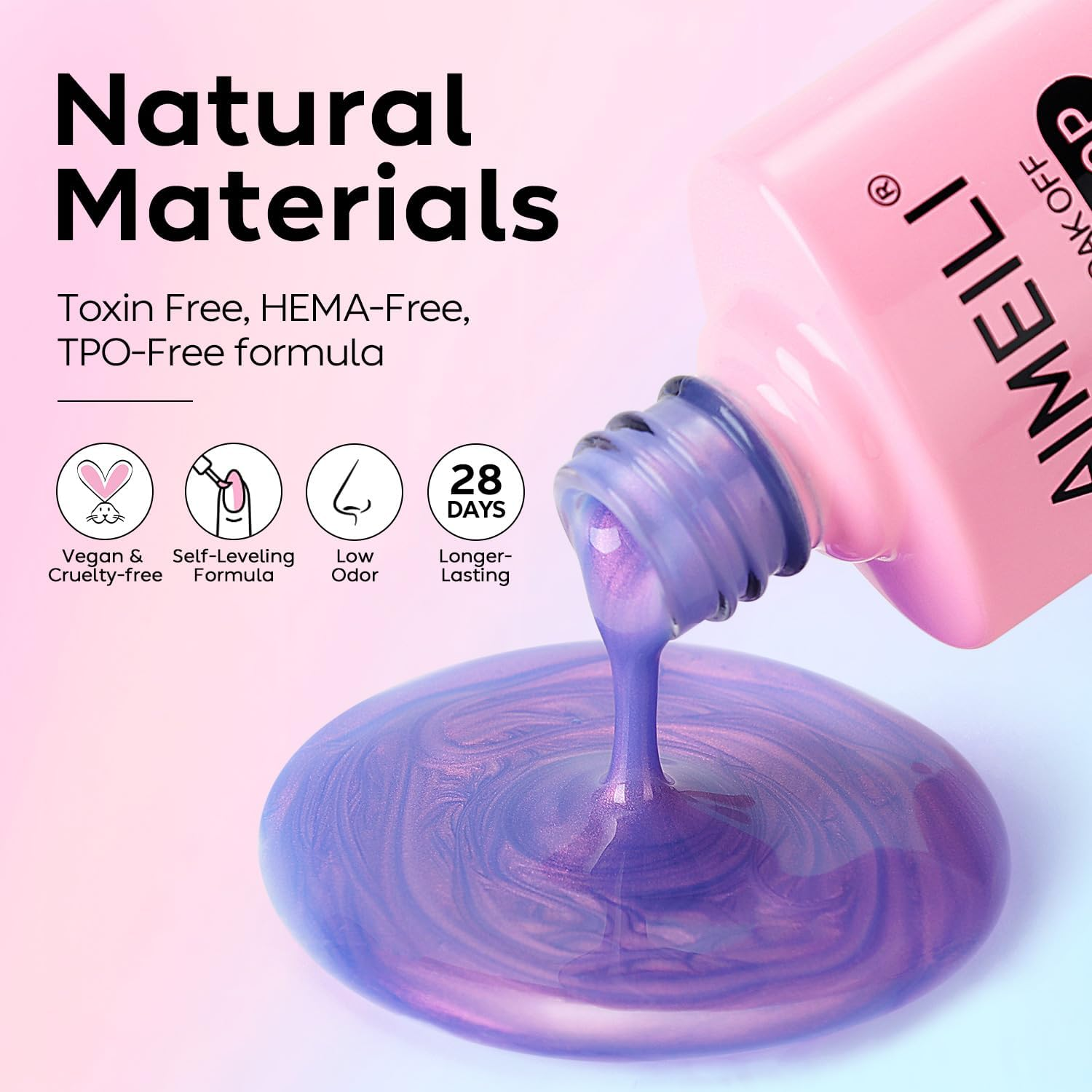 AIMEILI Hema Free Gel Nail Polish Pearl Top Coat, Cruelty Free, Vegan, 2 in 1 Pearlescent Glitter Glossy Shiny No Wipe Gel Top Coat 005 image number 6