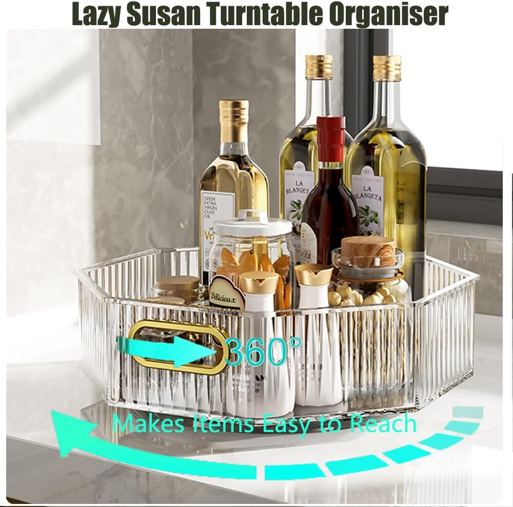 FOREVERIE Lazy Susan Turntable Organiser, 360 Degree Rotating Makeup Organisers, 11" Revolving Spice Rack Organizer for Kitchen, Clear Fruit Bowl Basket Tray for Household, White Clear image number 4