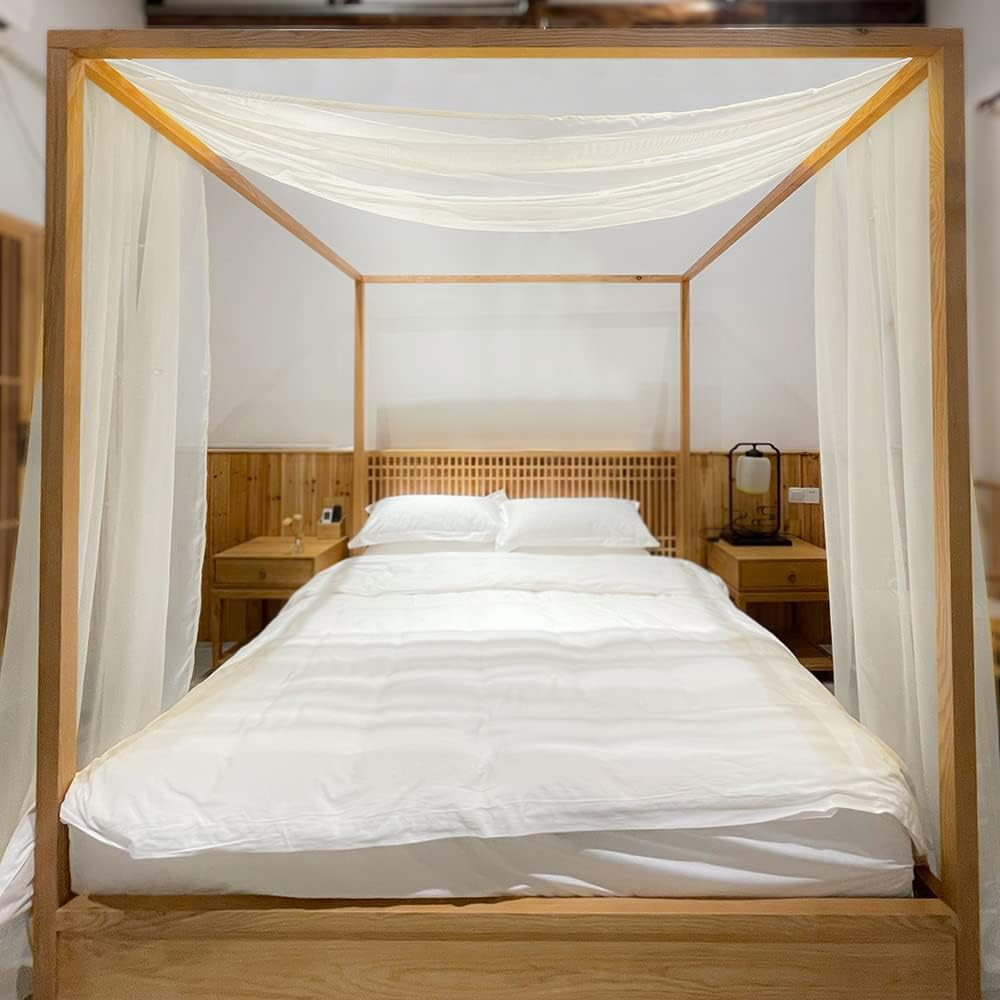 Linentalks Turquoise Canopy Bed Curtains for King & California King Bed, Aqua Blue Canopy Bed Scarf, Sheer Valance Drapes, Four Poster Drapery, 1 PC 52X256