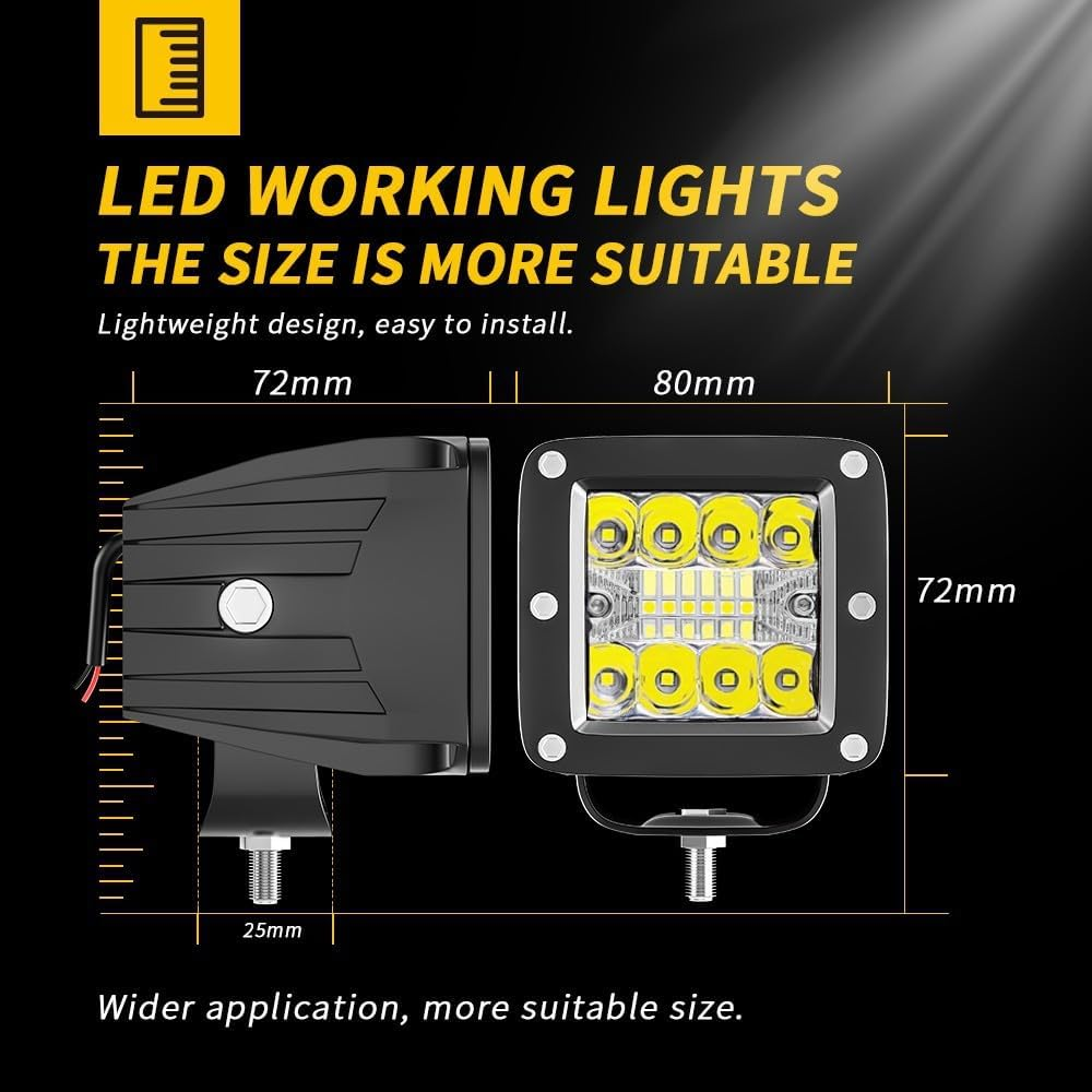 RUNEWAX 3 Inch LED Light Bar Yellow Pods Triple Row 60W Flood Spot Combo Driving Fog Lights 12V for Offroad Tractor ATV UTV SUV Waterproof IP67, Pack of 2 (Amber/Yellow) image number 2