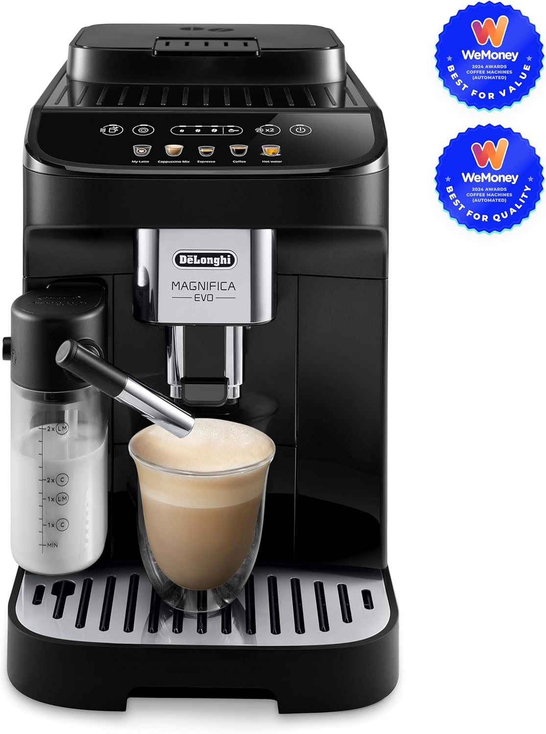 De'Longhi Magnifica Evo, Fully Automatic Coffee Machine, Compact Size, Lattecrema System, Multiple Coffee Recipes, Coloured Display, ECAM290.62.B Black
