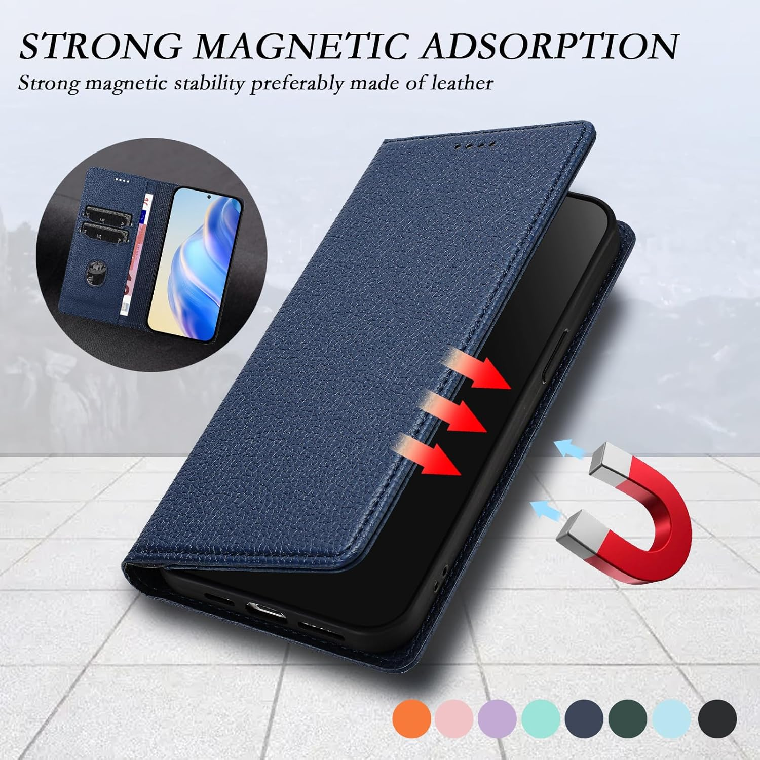 XINYEXIN Leather Case for Xiaomi 15T 5G, PU Leather Flip Case with Card Slot, Stand, Magnetic Folio Mobile Phone Protective Case - Dark Blue image number 4