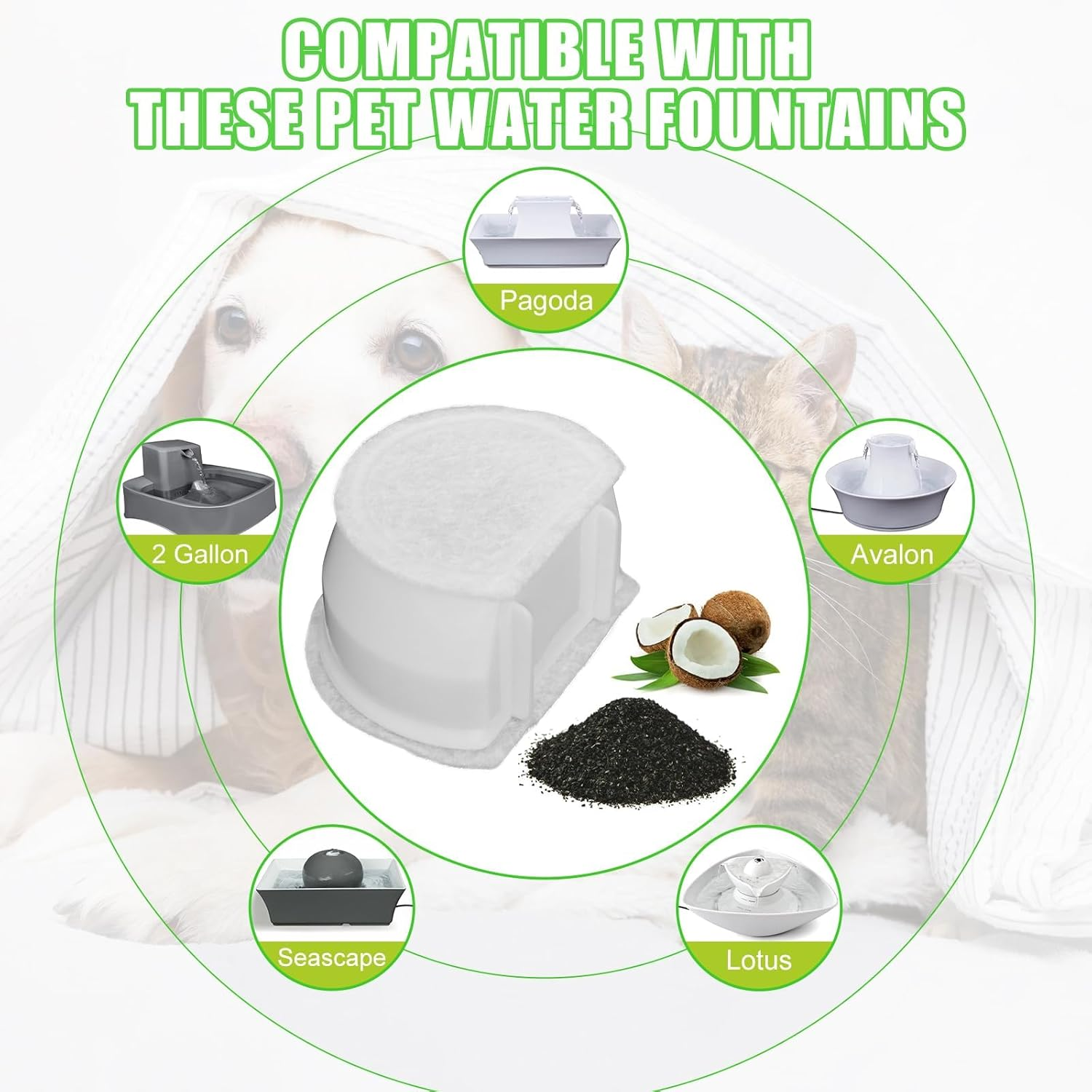 Poweka Foam Pre-Filter and Carbon Filter Compatible with Petsafe Drinkwell Fountain Stainless Steel 360 Avalon Pagoda Seascape and Sedona, Dogs and Cat Animal Water Fountain Prefilter (16 Pack) - Combination 2 image number 3