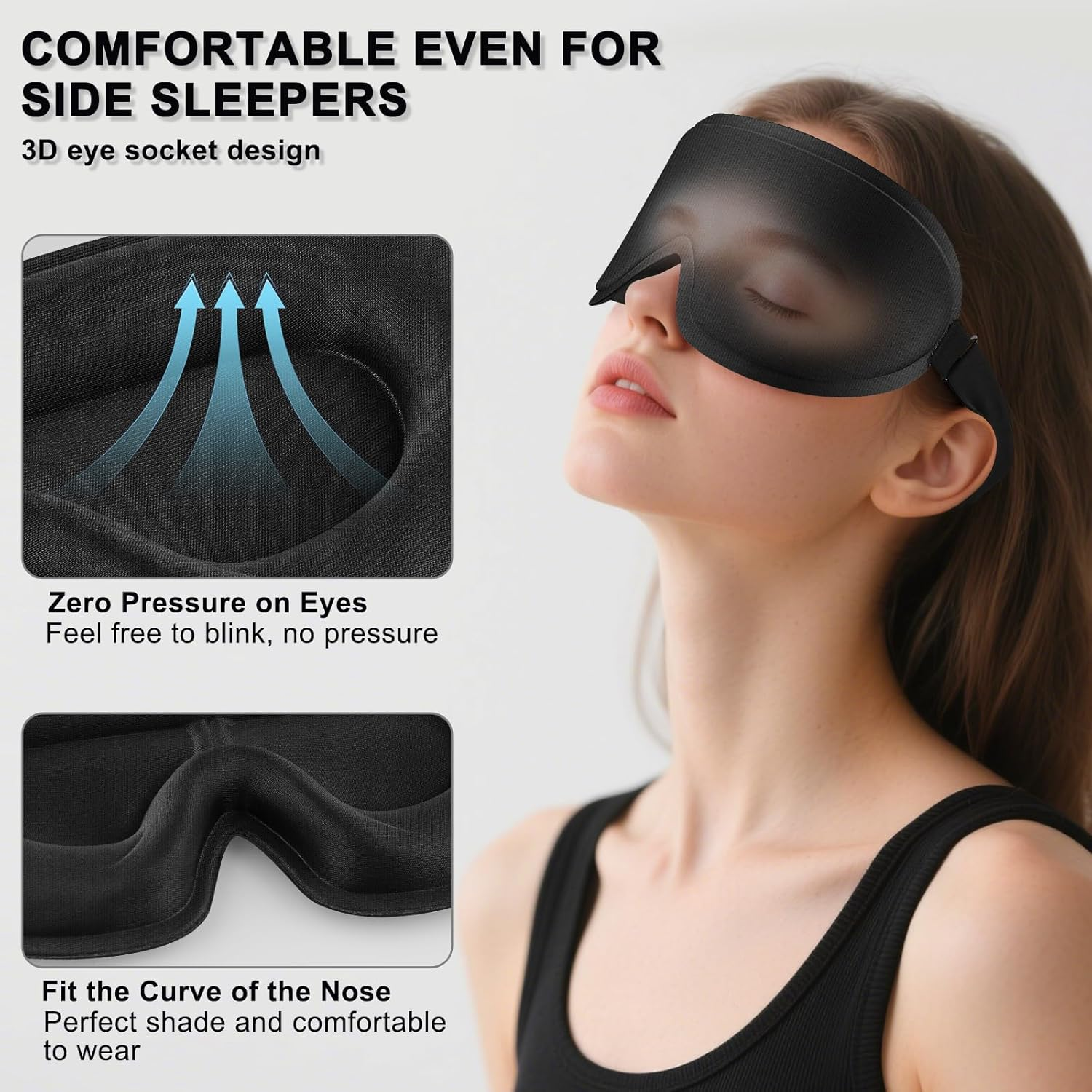 Meliya Sleep Mask for Side Sleeper, Complete Light Blocking 3D Sleeping Eye Mask, Soft Breathable Eye Cover for Women Men, Travel, Nap, Relaxing Zero Pressure Night Blindfold image number 4