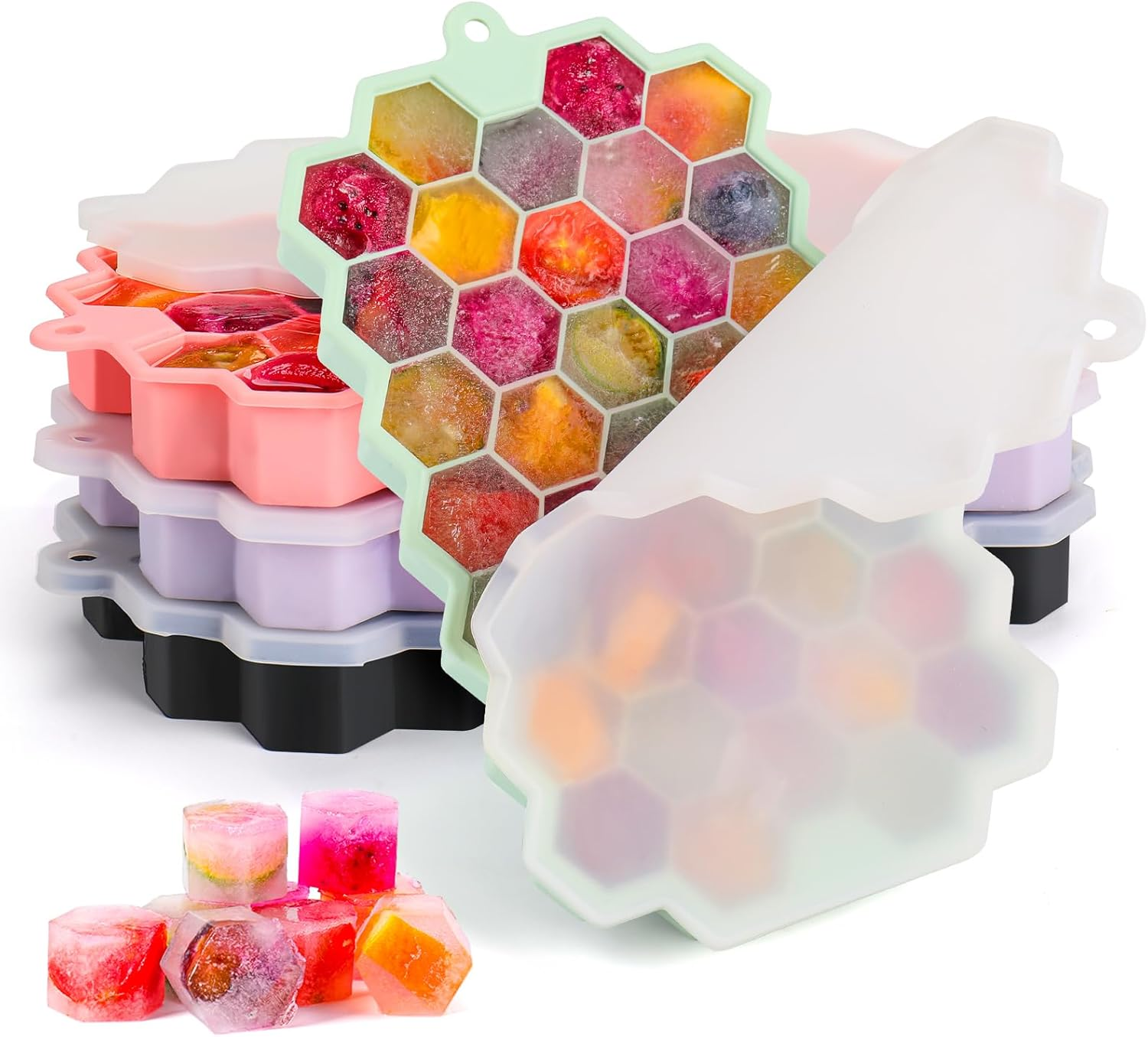 STARBRILLIANT Ice Cube Tray, Easy-Release Silicone Large Ice Moulds with Removeable Lids, Perfect for Chilled Drinks, Freezer, Baby Food, Whiskey and Cocktail