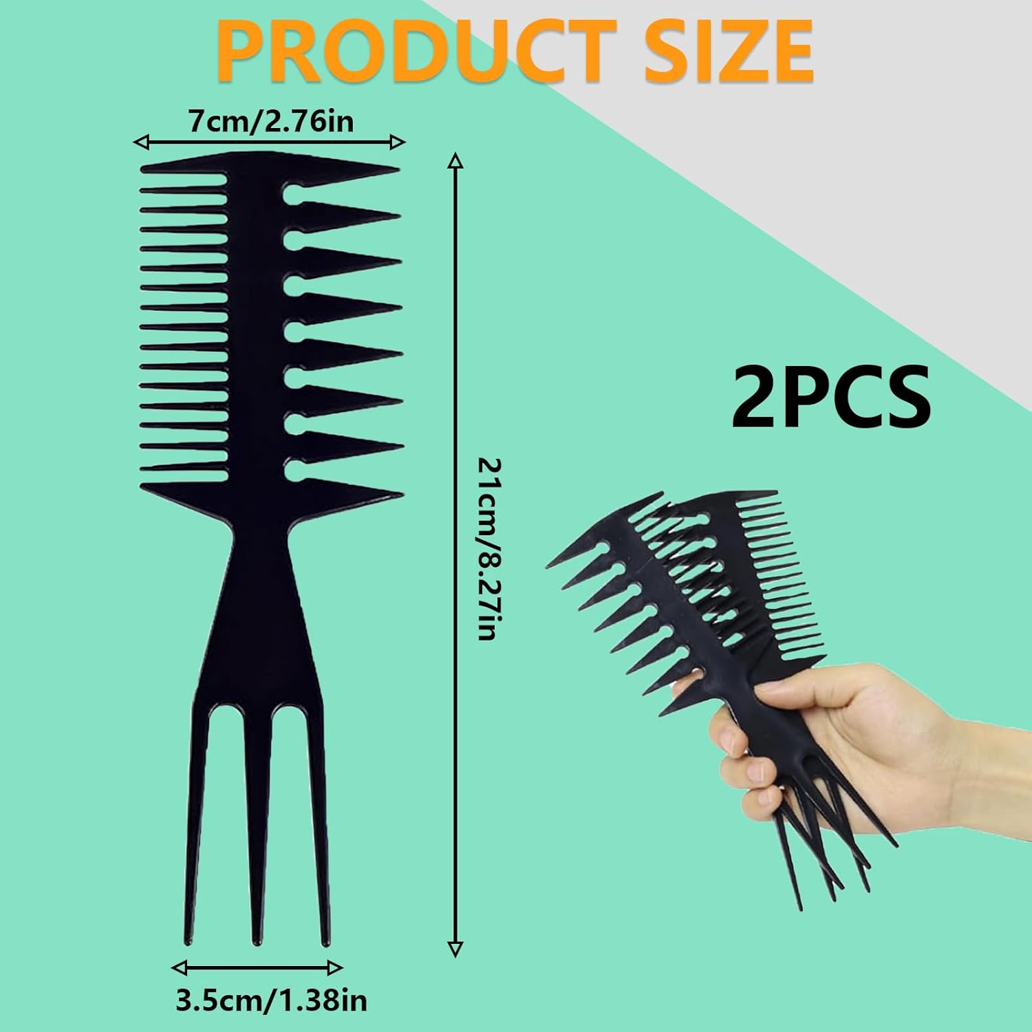 Pack of 2 3-In-1 Plastic Combs, Antistatic Double Sided Detangling Wide Tooth Comb Side Parting Professional Retro Hairstyle Comb Styling Tool