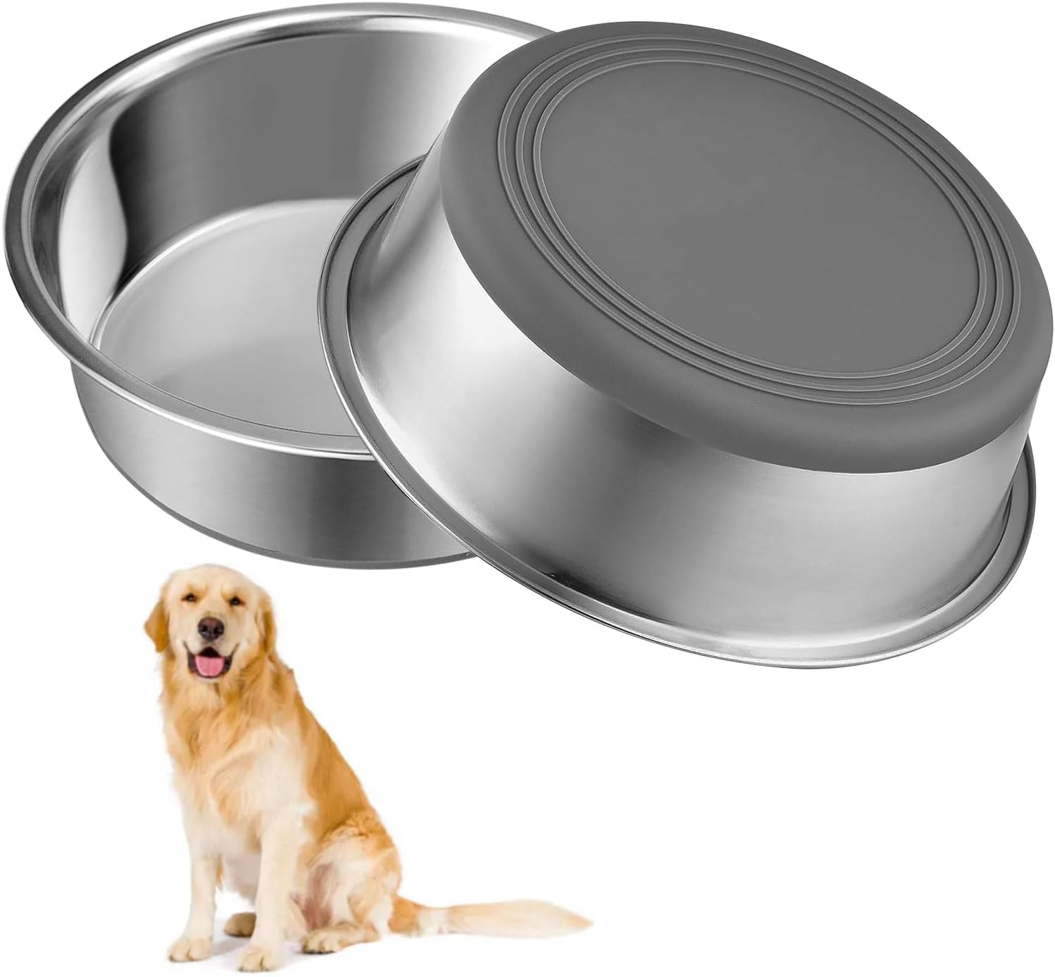 Stainless Steel Dog Bowl Set Metal Dog Bowls - Heavy-Duty with Non-Slip Rubber Base, Food Grade, Rust Resistant for Small to Medium Dogs, Easy to Clean and Dishwasher Safe (0.9 Litre Each, Set of 2)