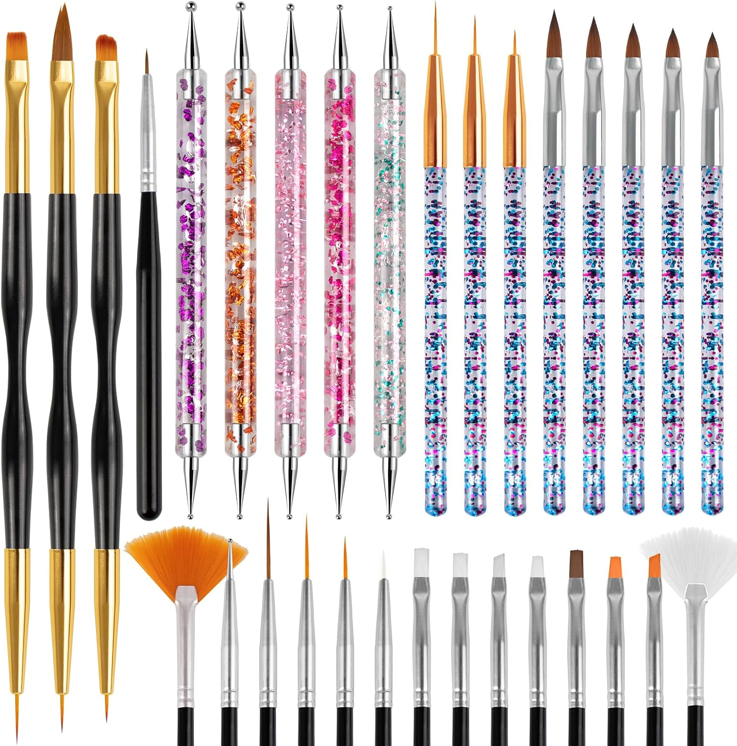 31Pcs Nail Art Brushes， Nail Art Design Tools Kit with Liner Brush Dotting Tools Drawing Pens Design Tools Polish Brushes for Women Nails Gel Painting image number 6