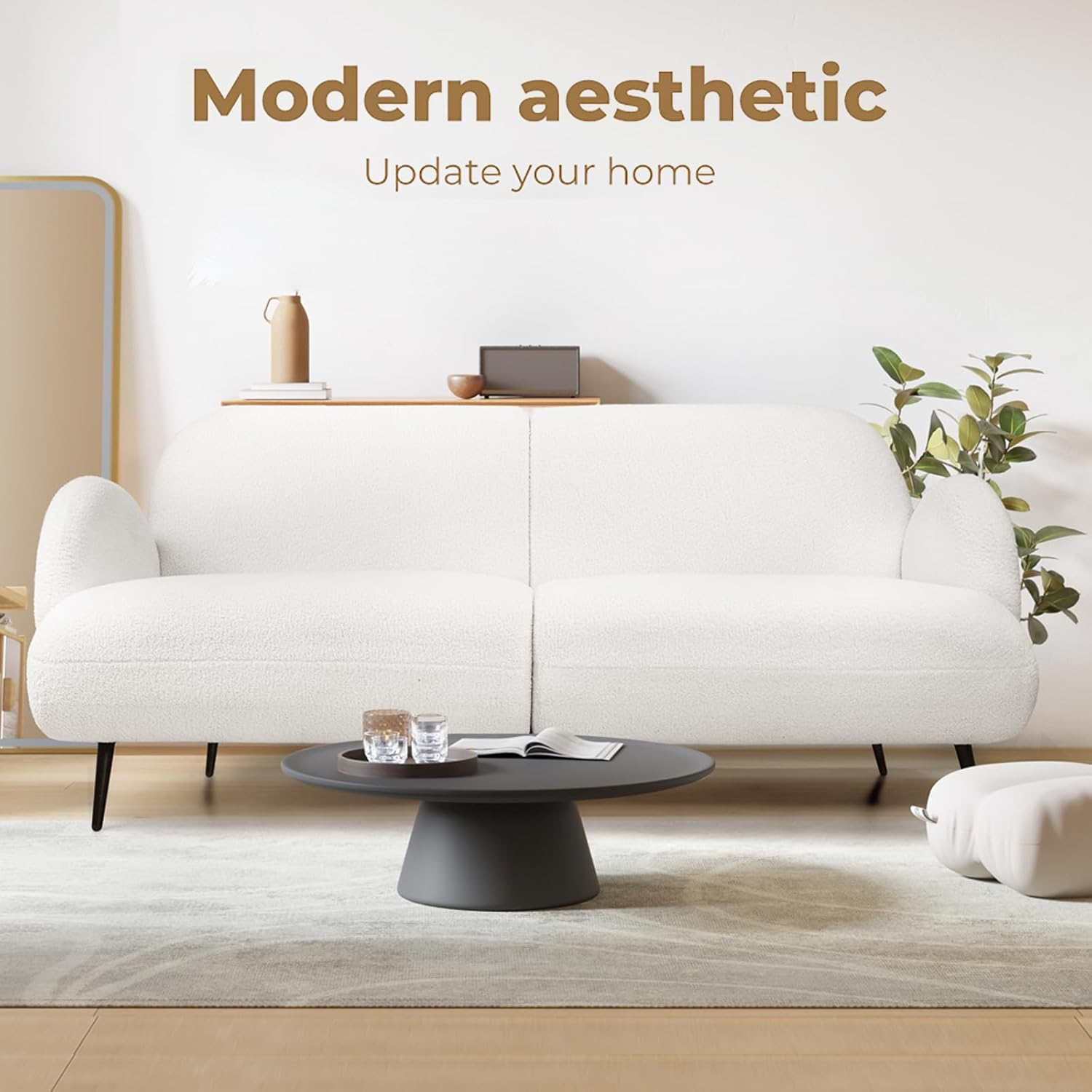 LEVEDE 3 Seater Sofa, Soft Upholstered Boucle Sherpa Fabric Loveseat Sofa Couch, Comfy Recliner Sofa Lounge, Spare Bed for Guest Room, Living Room, Office, Studio, Load up to 250Kg (188Cm, White) image number 2