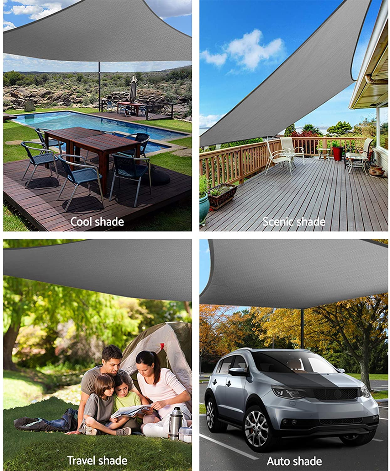 Instahut Shade Sail Rectangle 4 X 6M Sunshade Cloth Shadecloth Sun Block Outdoor Marquee Canopy Shelter Cover for Beach Pool Patio Backyard Lawn Garden Carport Fence Greenhouse, Grey 98% UV Blockage image number 1