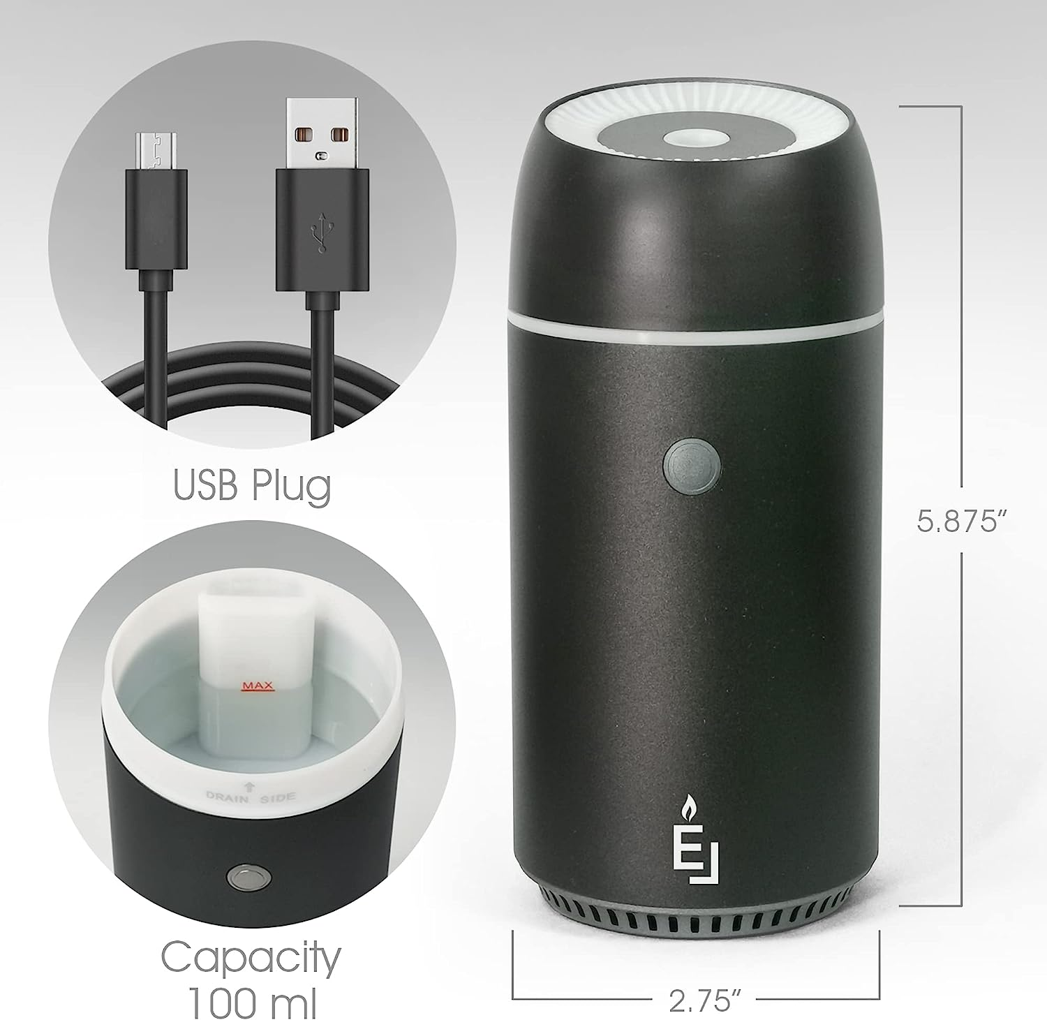 Earnest Living Essential Oil Diffusers Metal Aluminum Car Air Fresheners for Essential Oils Car Aromatherapy Diffuser 100Ml Car Diffuser Timers Night Light Auto off Function USB Portable Black Gift image number 1