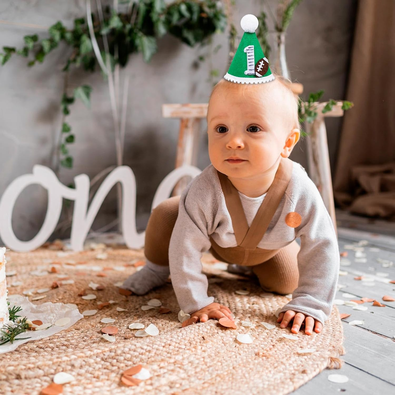Gosknor Football 1St Birthday Hat, First Year down Birthday Party Decorations Rugby 1St Birthday Hat with Elastic Tape Perfect 1St Birthday Photo Props Sports Themed Decoration Supplies image number 6