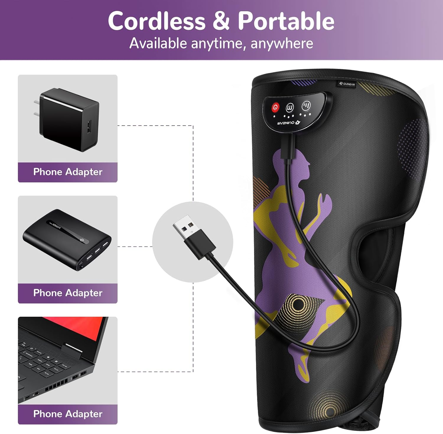 QUINEAR Rechargeable Leg Massager for Circulation and Pain Relief, Cordless Air Leg Compression Massager, Calf Massager for Mom Dad Women Men image number 4