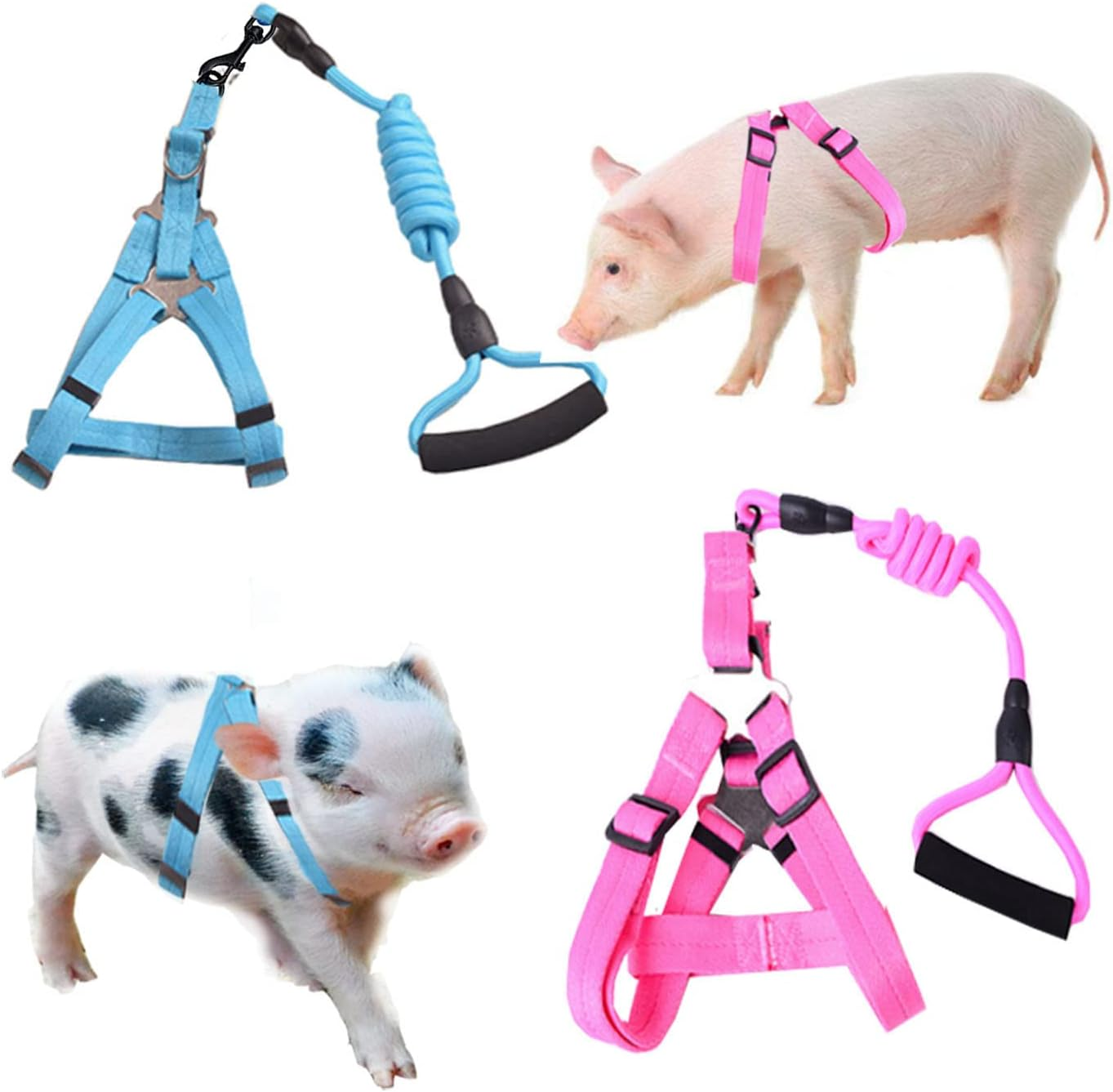 Woyous 2 Pieces Adjustable Pig Harness with Leash Set Pet Pig Supplies Harness with Leash Set for for Hog Piggy Rabbit Small Animals Walking Jogging (S, Multicolor)