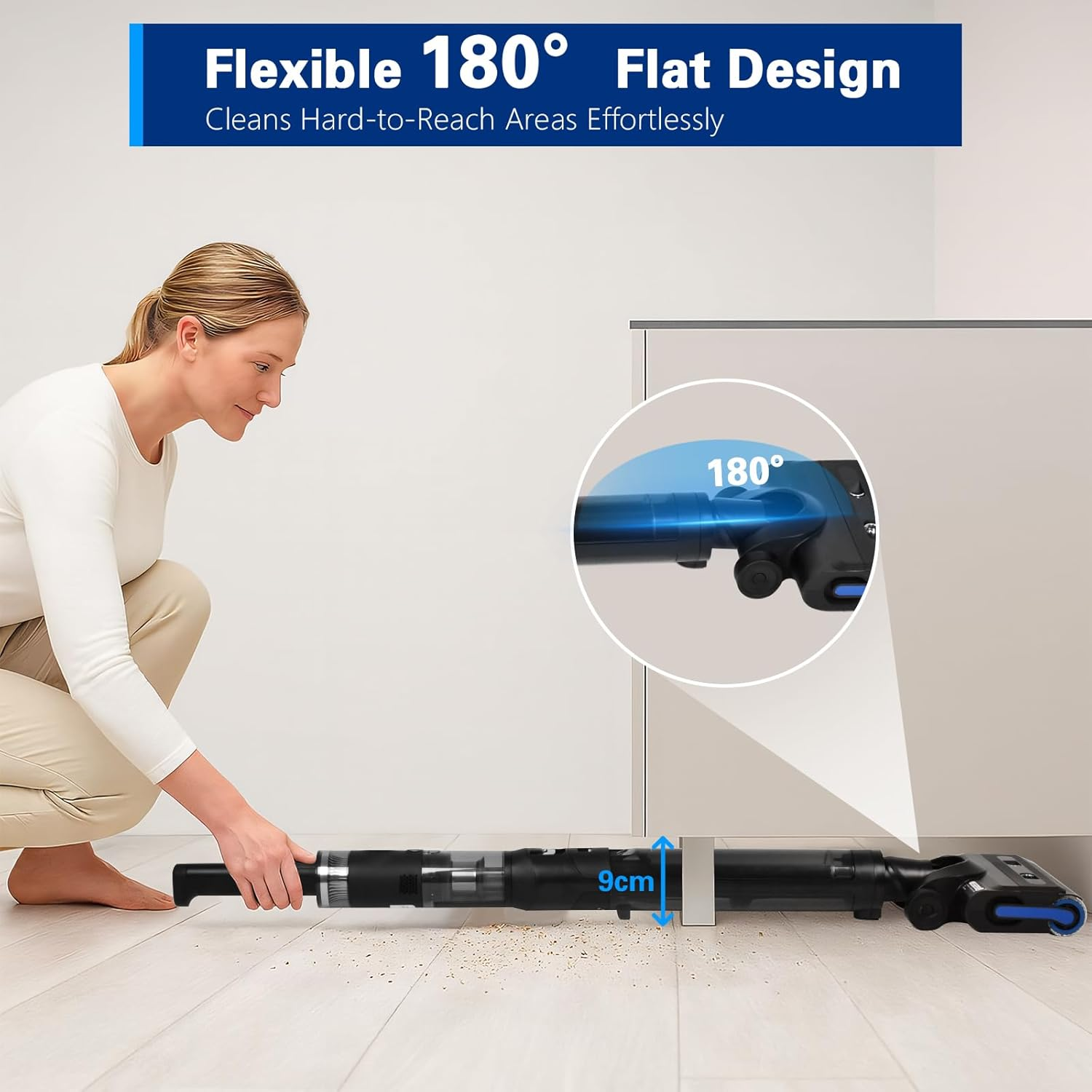 ADVWIN Wet Dry Vacuum Cleaner, 180&deg; Lie-Flat Cordless Smart Vacuum Mop with 70℃ Hot-Air Drying, Self-Cleaning for Hard Floor Sticky Messes and Pet Hair, Lightweight Handheld Vacuum with 2 Batteries