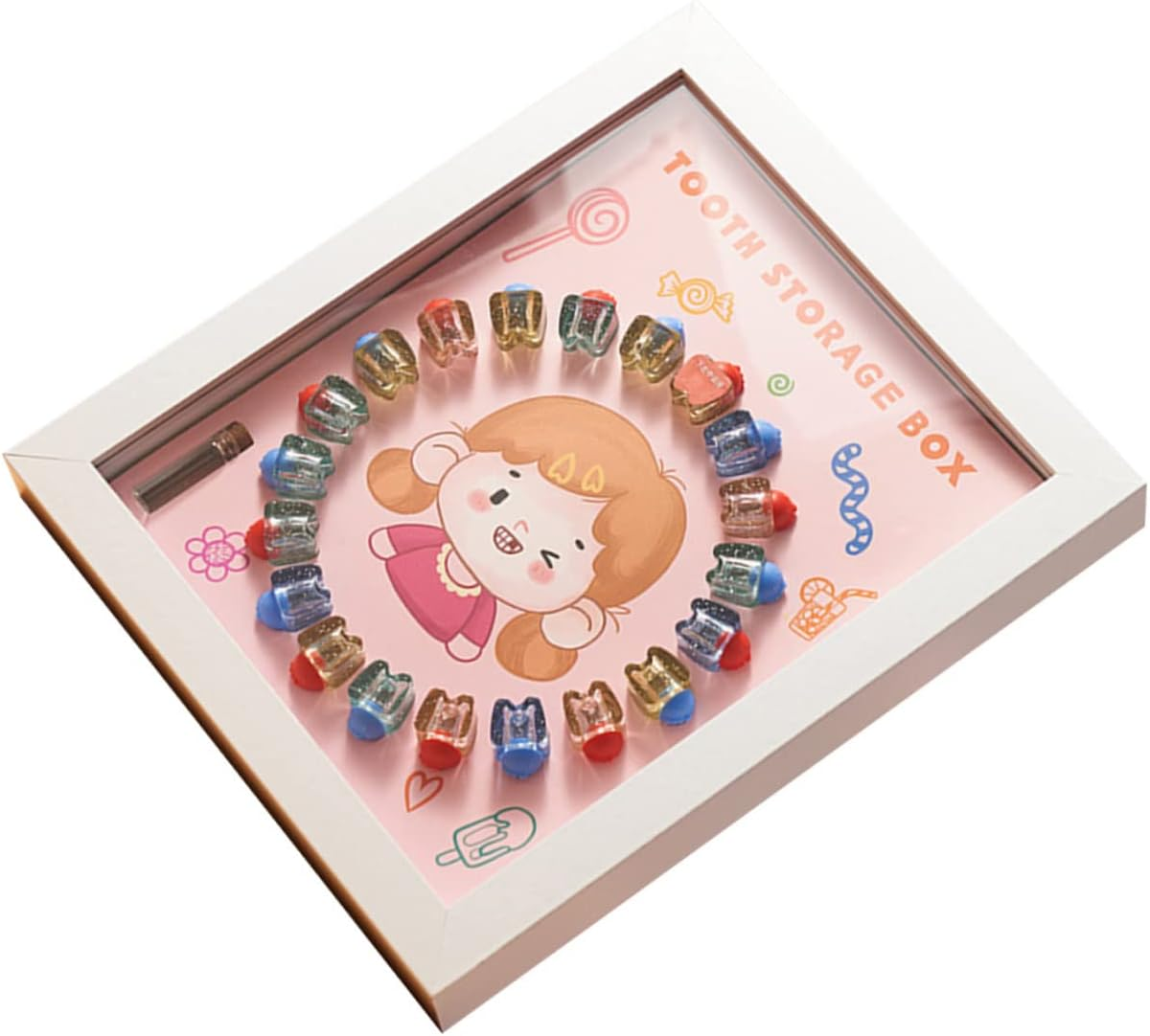 Baby Tooth Keepsake Box Tooth Container for Kids with White Frame Storage Case for Boys and Girls image number 4