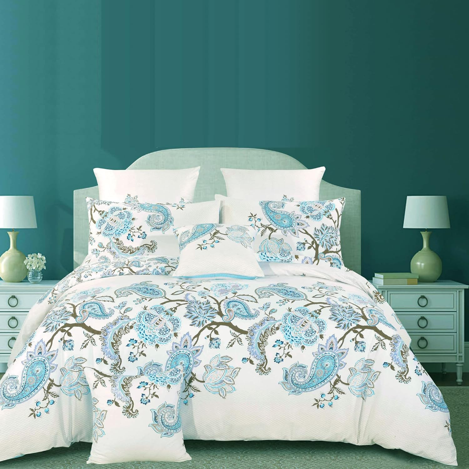 Luxton Blue Paisley Quilt Cover Set 100% Cotton Single 2Pcs Paisley Doona Cover Set (Single Size)