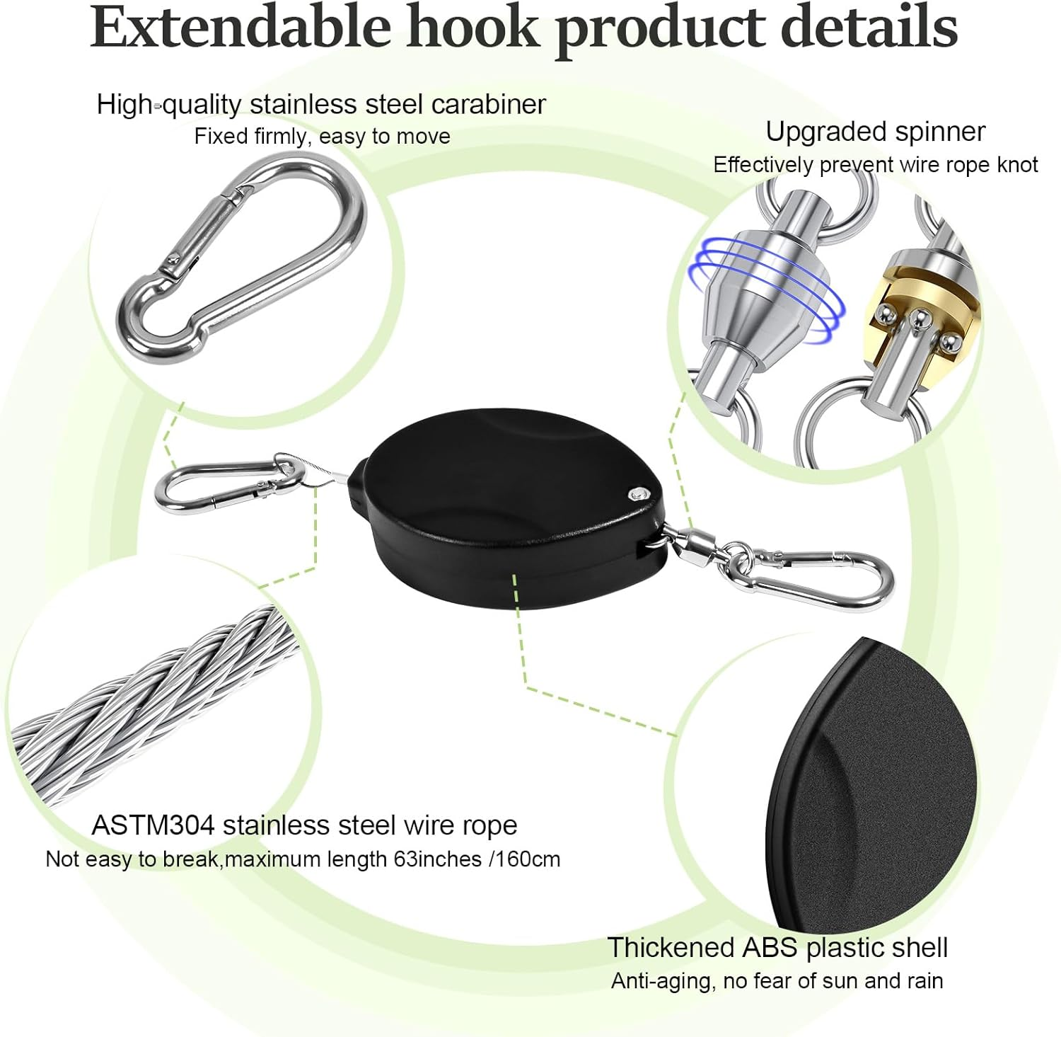 ZUZUAN 2 Pack 2024 Upgraded Heavy Duty Retractable Plant Hanger，Plant Pulleys for Hanging Plants,Easy to Raise and Lower,Auto Lock,Adjustable Hook for Garden Baskets Pots,Birds Feeder,Black