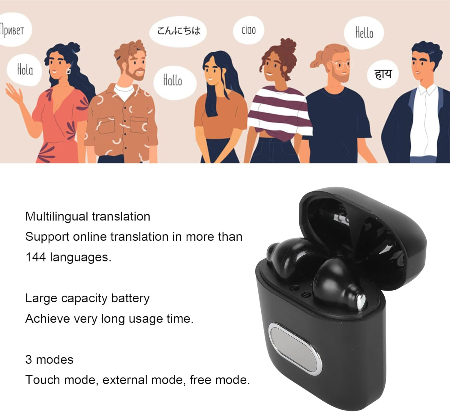 Jectse Language Translator Earbuds, 5.3 Simultaneous Translation Device, 144 Languages Online Voice Translator with APP, for Ios image number 6