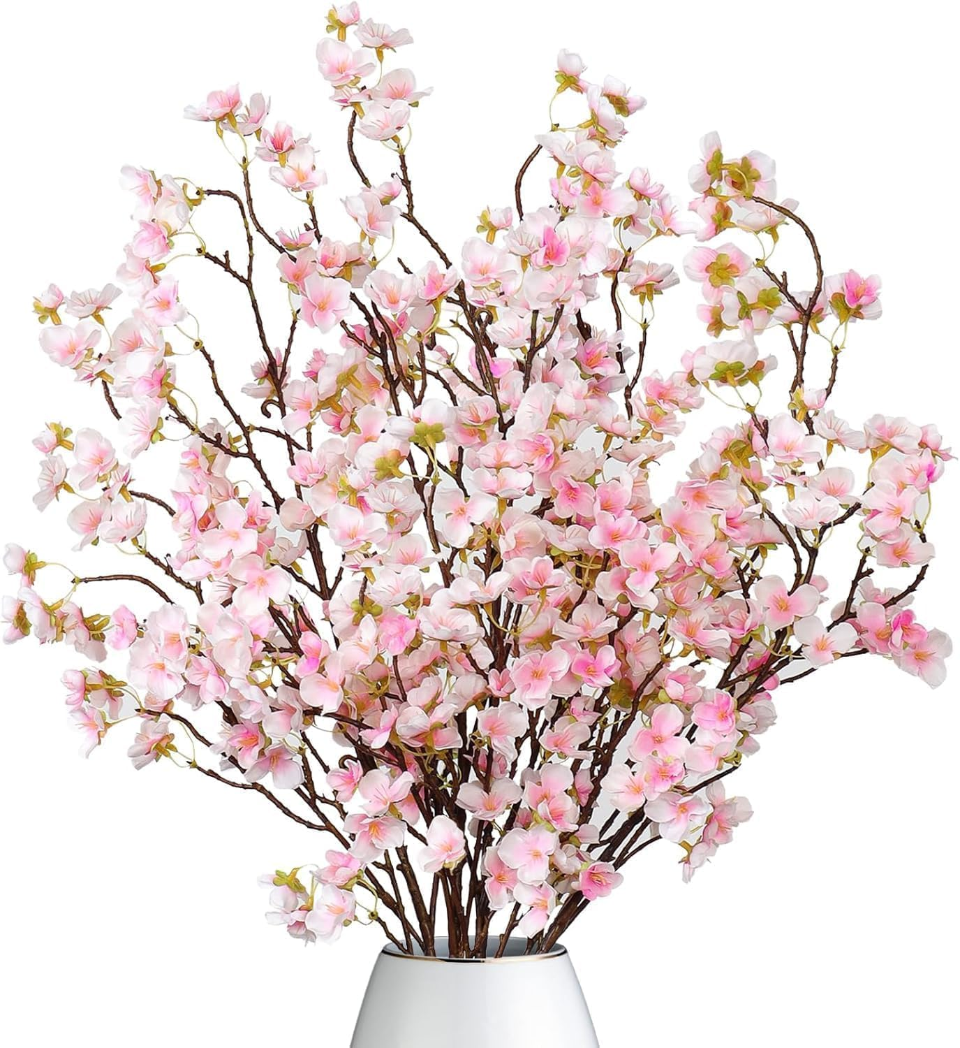 Artificial Cherry Blossom Flowers, 3 Pcs Faux Cherry Blossom Stems Faux Silk Peach Flower Branches 104CM/ 41" Fake Flowers Long Stems for Vase Arrangements Wedding Table Garden Home Decor, White