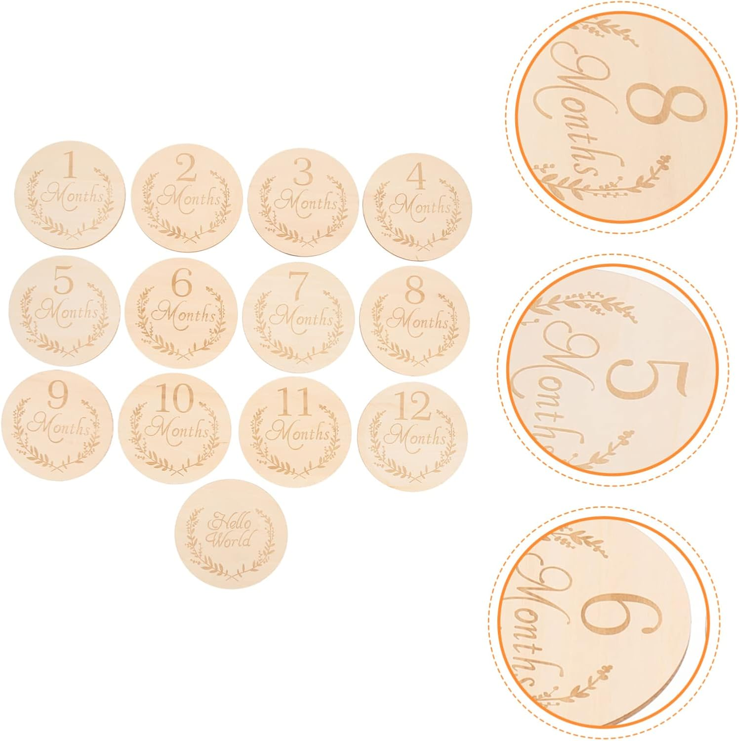HOODANCOS 13Pcs Wooden Discs Monthly Cards Milestone Cards Photo Props for Nursery Decor and House Decoration Items - Light Yellow image number 5