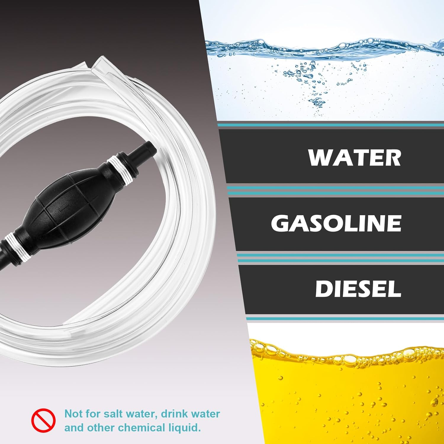 Gas Siphon Hose Pump, Manual Hand Water Pump, Gasoline Transfer Pump for Water Gas Oil Petrol Diesel, Fuel Siphon Pump with 2 Durable PVC Syphon Hoses, HH016 image number 4