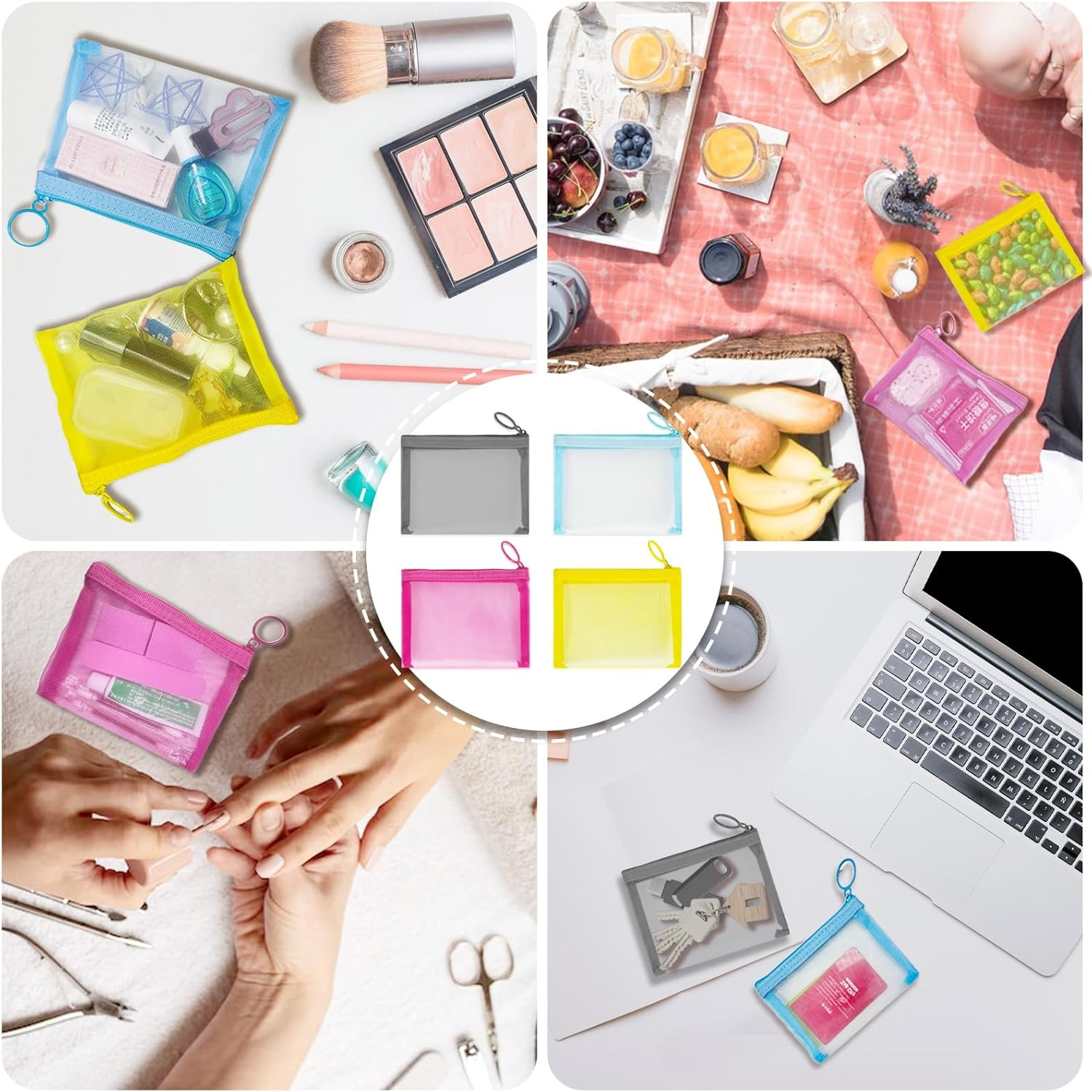 Nylon Makeup Bag Cosmetic Pouches Travel Organizer Case for Purse Diaper Bag Home Organizing Striped Multi Size, Mix 4 Colors, Mini 4 Colors 4 Pcs, Fashion image number 1