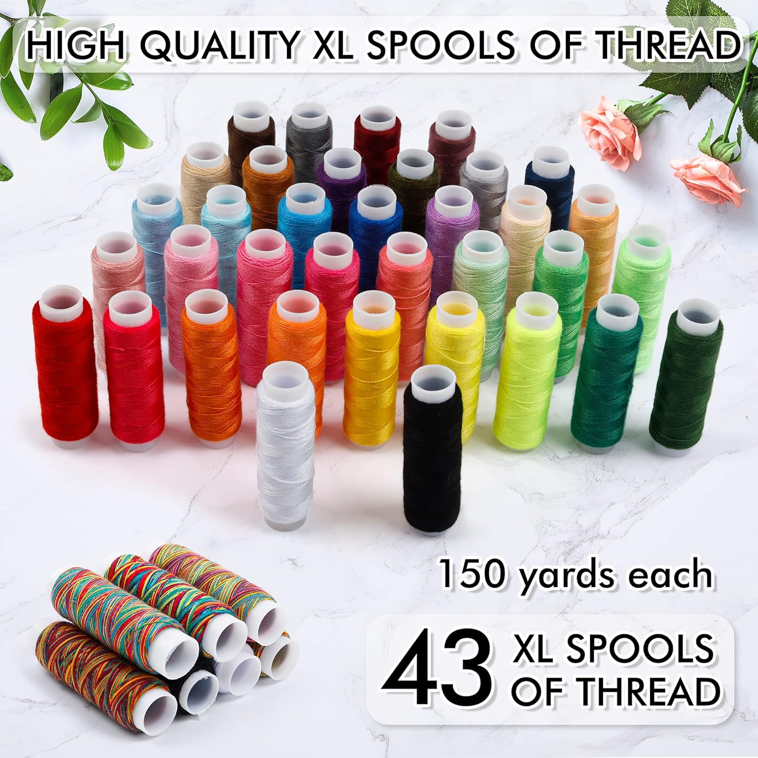 Large Sewing KIT, 226 PCS Premium Sewing Supplies with 43 XL Thread Spools, Leather Case, Scissors, Thread, Needles and Accessories, Sewing Repair Set for Adults, Emergency, and Home by Inscraft image number 4