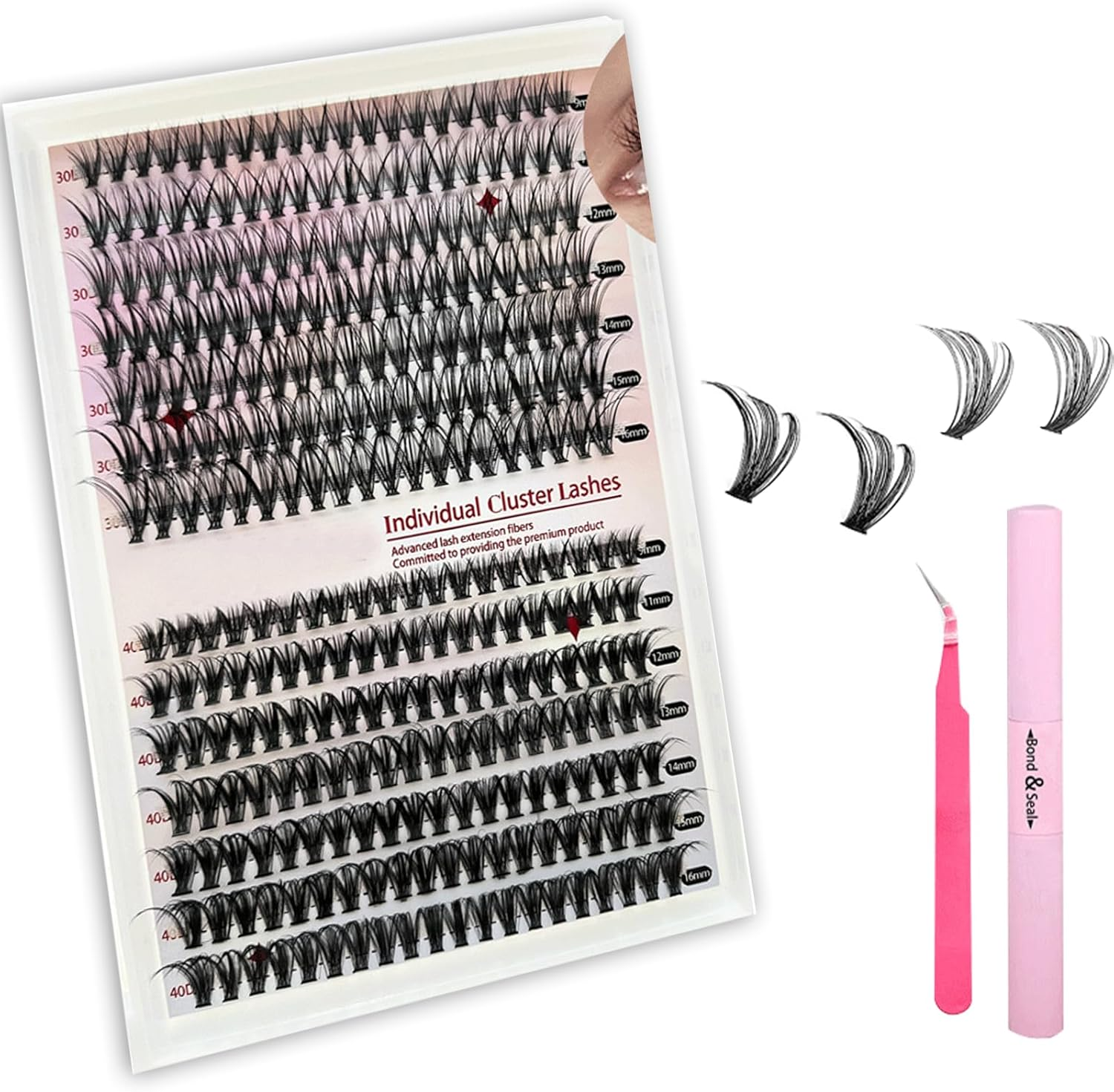 Eyelash Extension Kit 240PCS DIY Eyelash Cluster Kit with Eyelash Glue and Tweezers 30D&40D 9-16 Hybrid Eyelash Extension Kit Suitable for Beginners DIY Lovers Makeup Artists image number 4