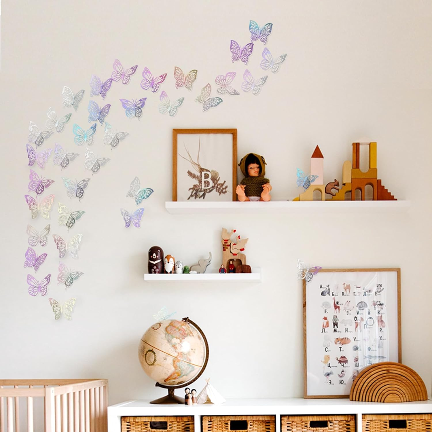 3D Butterfly Wall Decor,White Butterfly Decorations,3 Size Removable Butterflies with 72 Dot Glue for Nursery Wall,For Birthday Party Cake Decorations,Bedroom Living Study Bathroom Wedding Decors - Golden image number 6