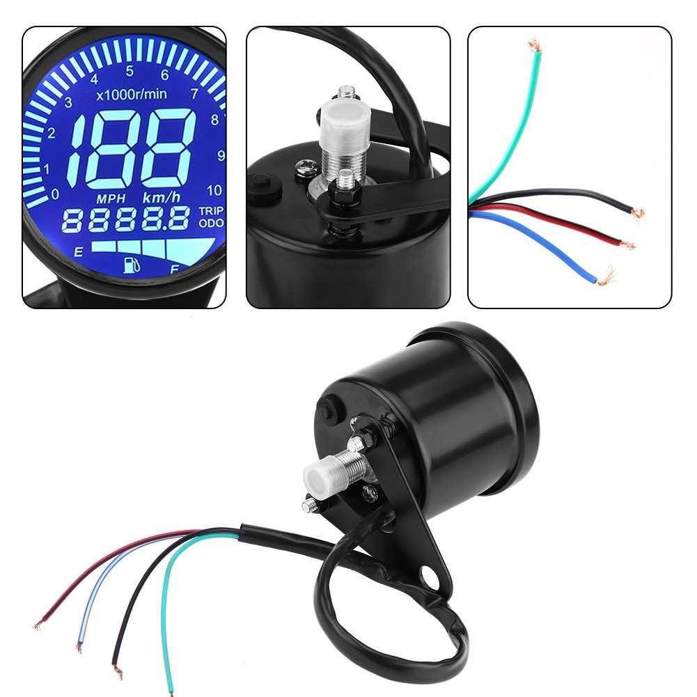 Qiilu Universal Motorcycle LED Digital Speedometer, Motorcycle Tachometer Speed Gauge Oil Level Meter Black image number 5