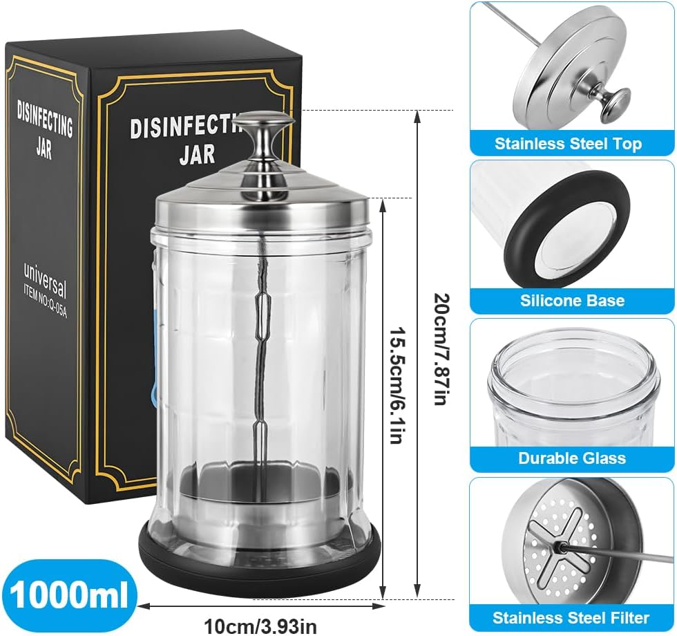 Joliday Barber Disinfectant Jar Manicure Disinfecting Jar with Removable Basket Glass Jar Container for Manicure & Spa Implements (33 OZ) image number 3
