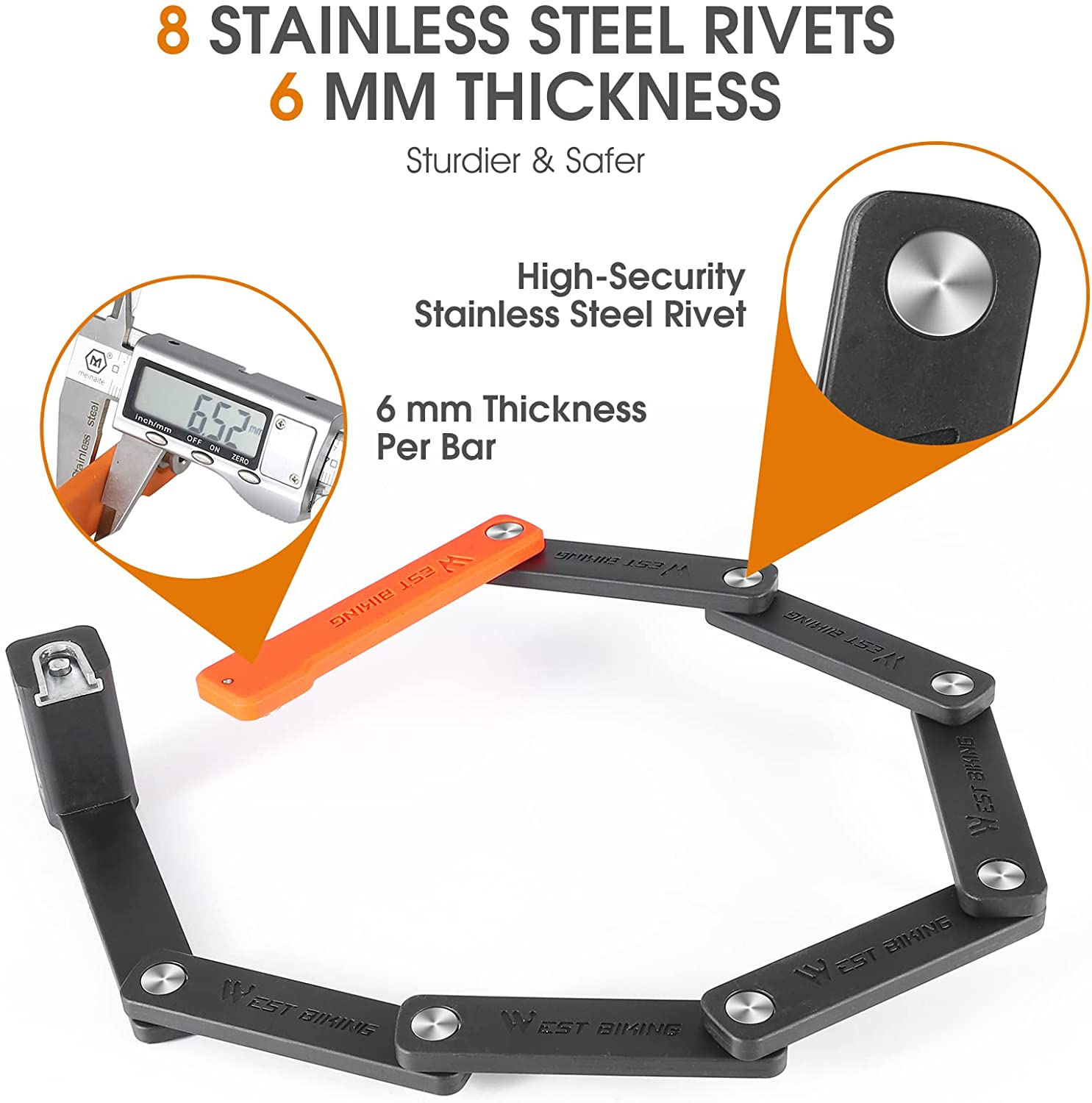 Compact Folding Bike Lock with 3 Keys, 2.06 Ft anti Theft Security Bicycle Locks, Super Strong Bicycle Security Chain Lock with Bracket for Electric Bikes/Scooters image number 1